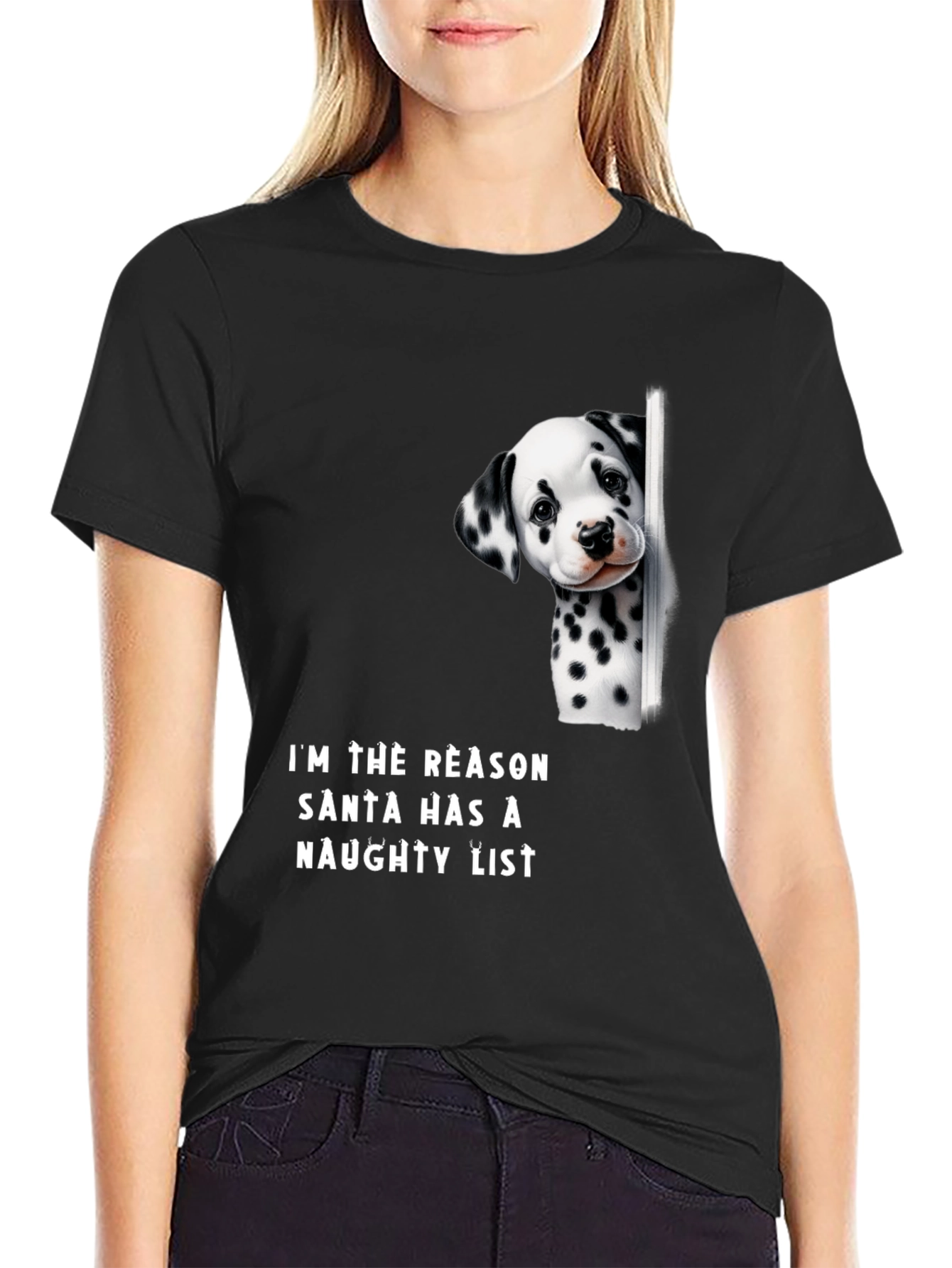 Naughty Dalmatian Santa List T-Shirt