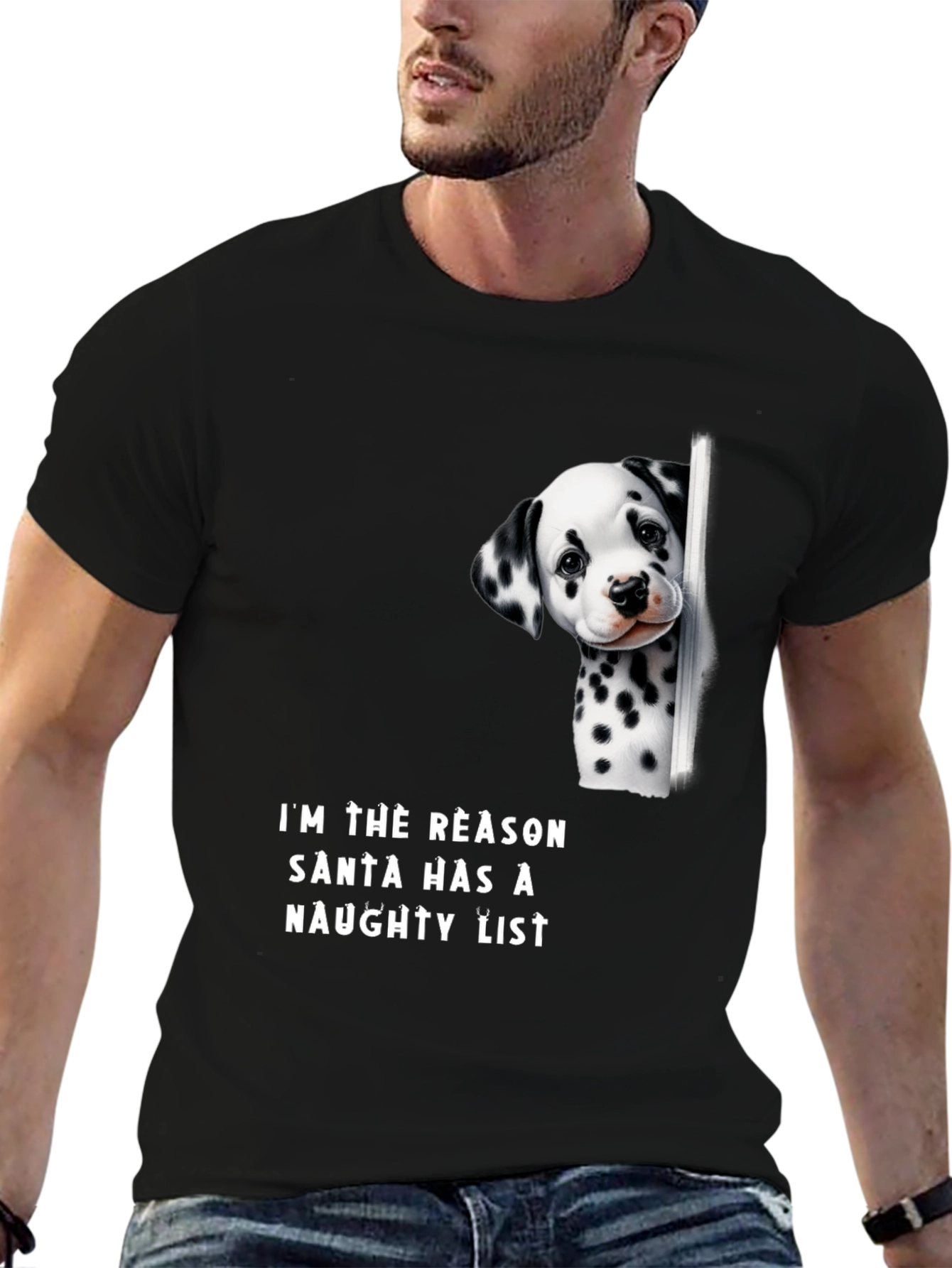 Naughty Dalmatian Santa List T-Shirt