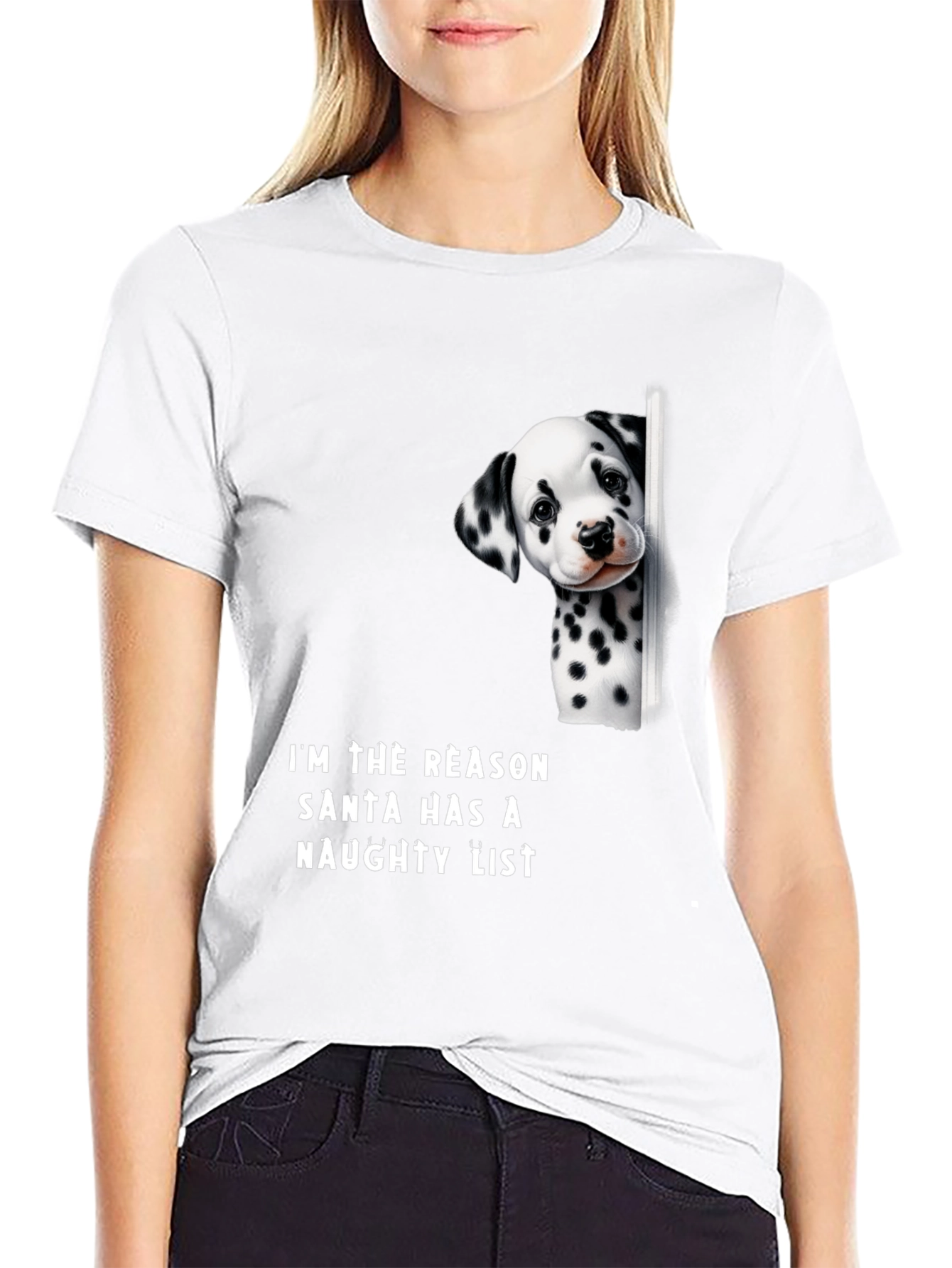 Naughty Dalmatian Santa List T-Shirt