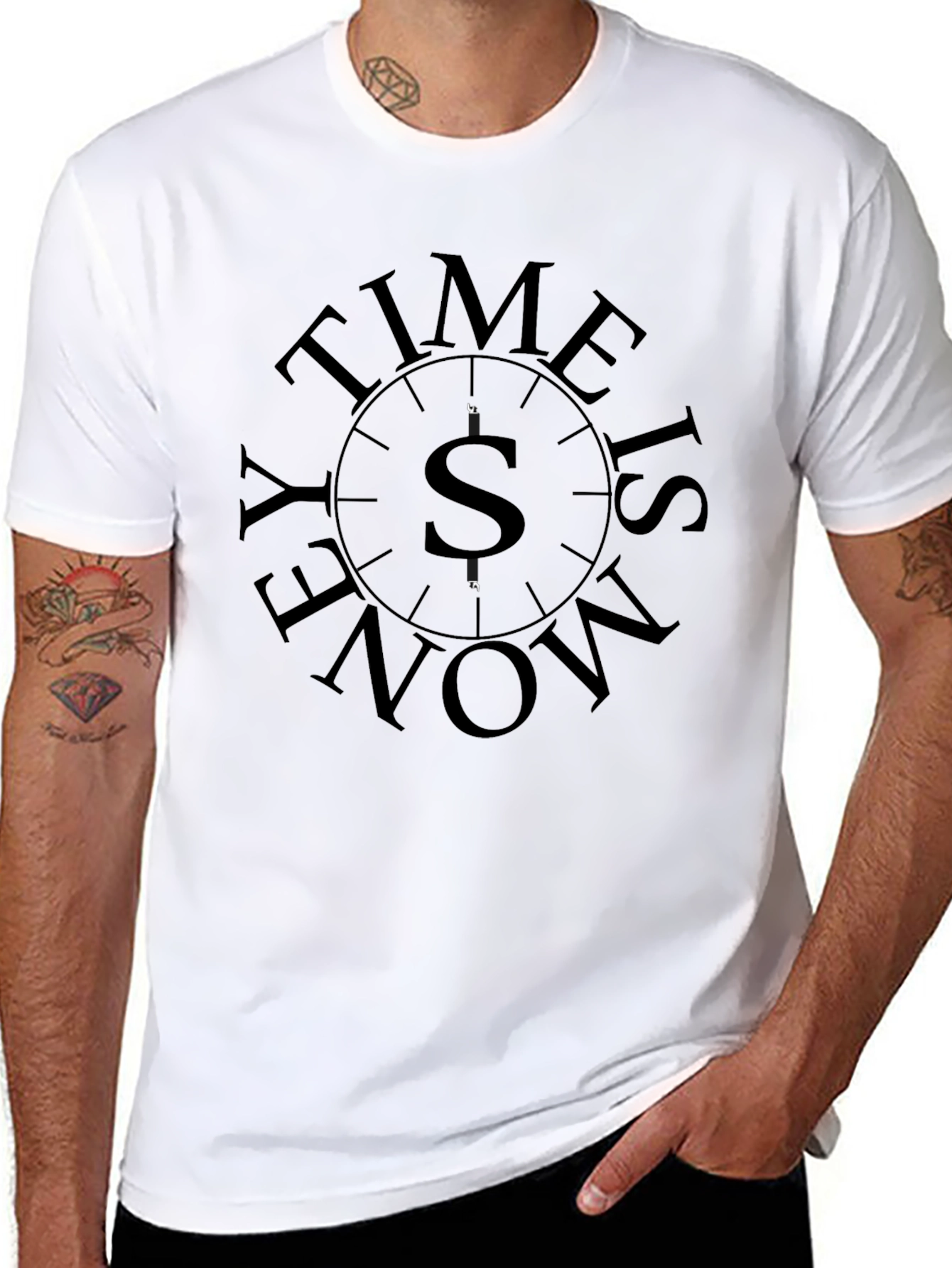 Time Is Money Graphic Print T-Shirt - Black