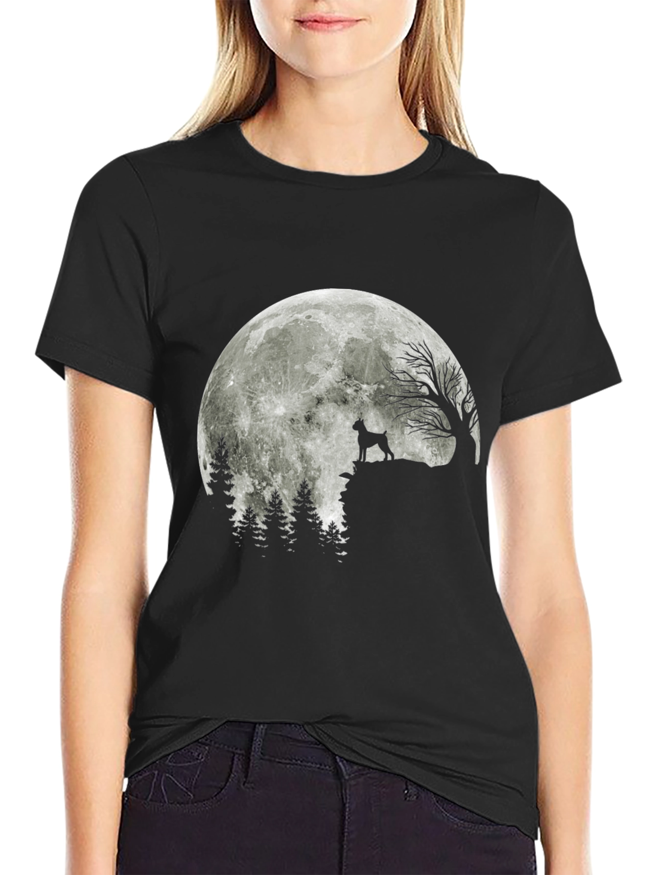 Dog Howling at Moon Graphic T-Shirt