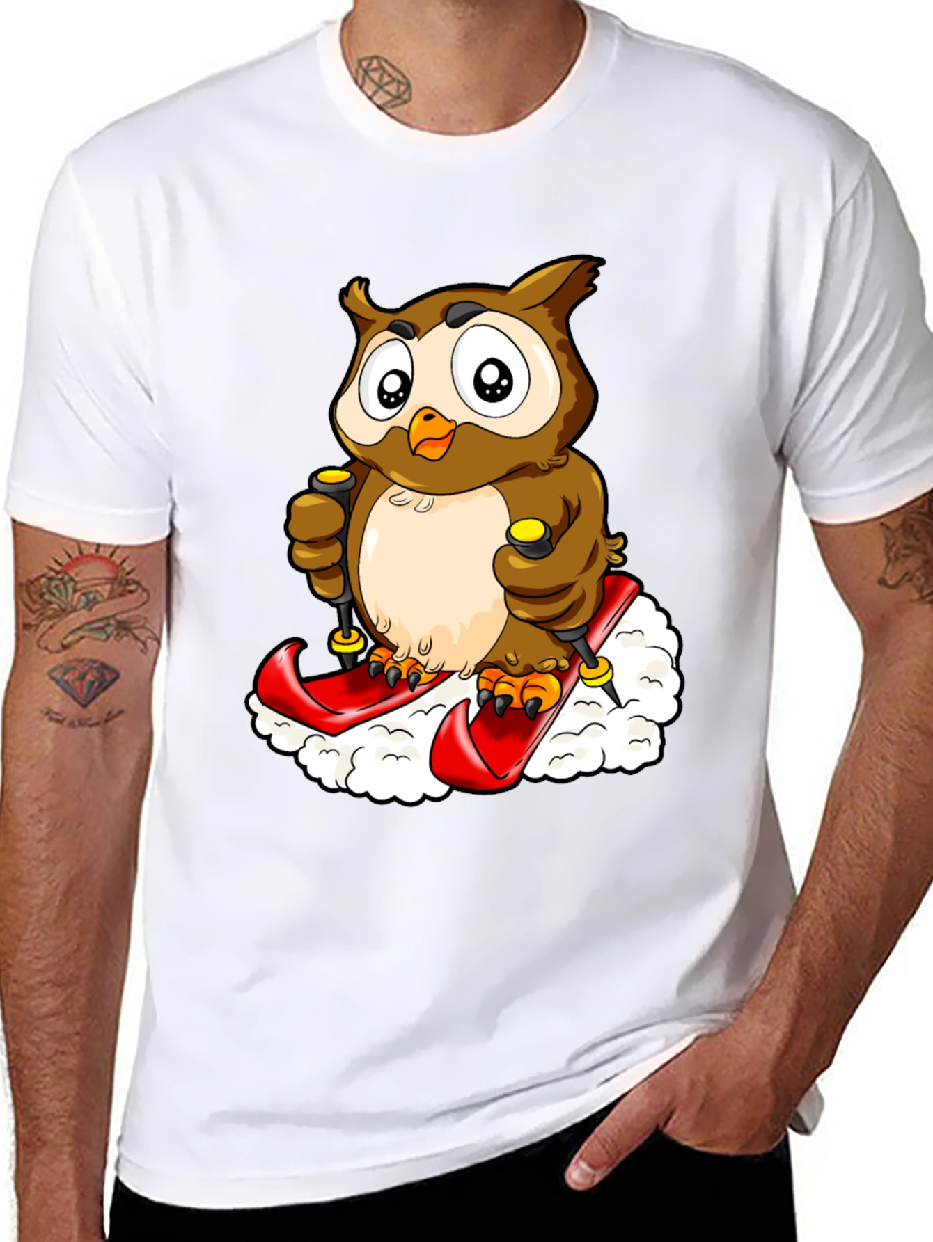 Owl Skiing Graphic Tee - Black