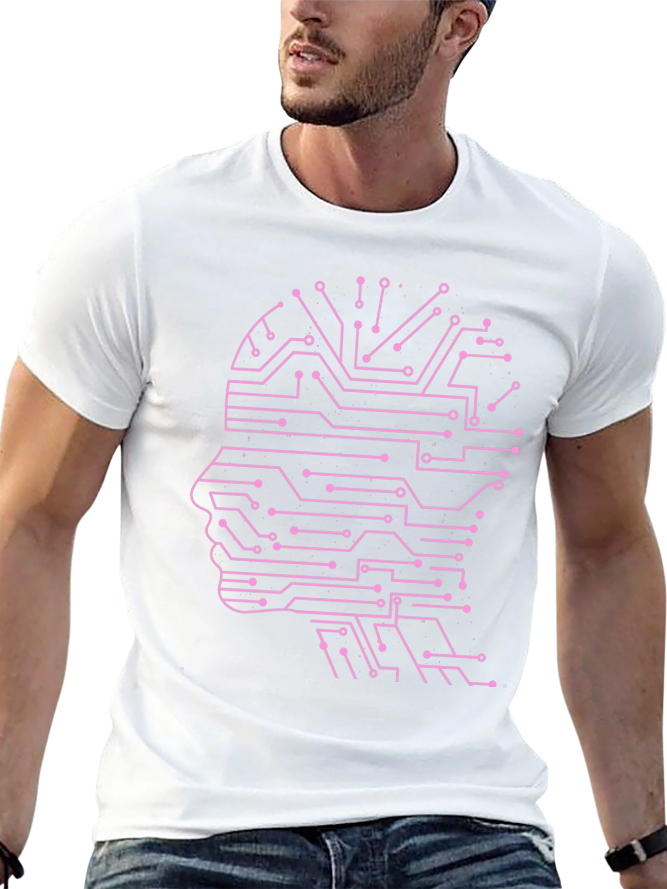 AI Mind Black T-Shirt - Circuit Brain Design