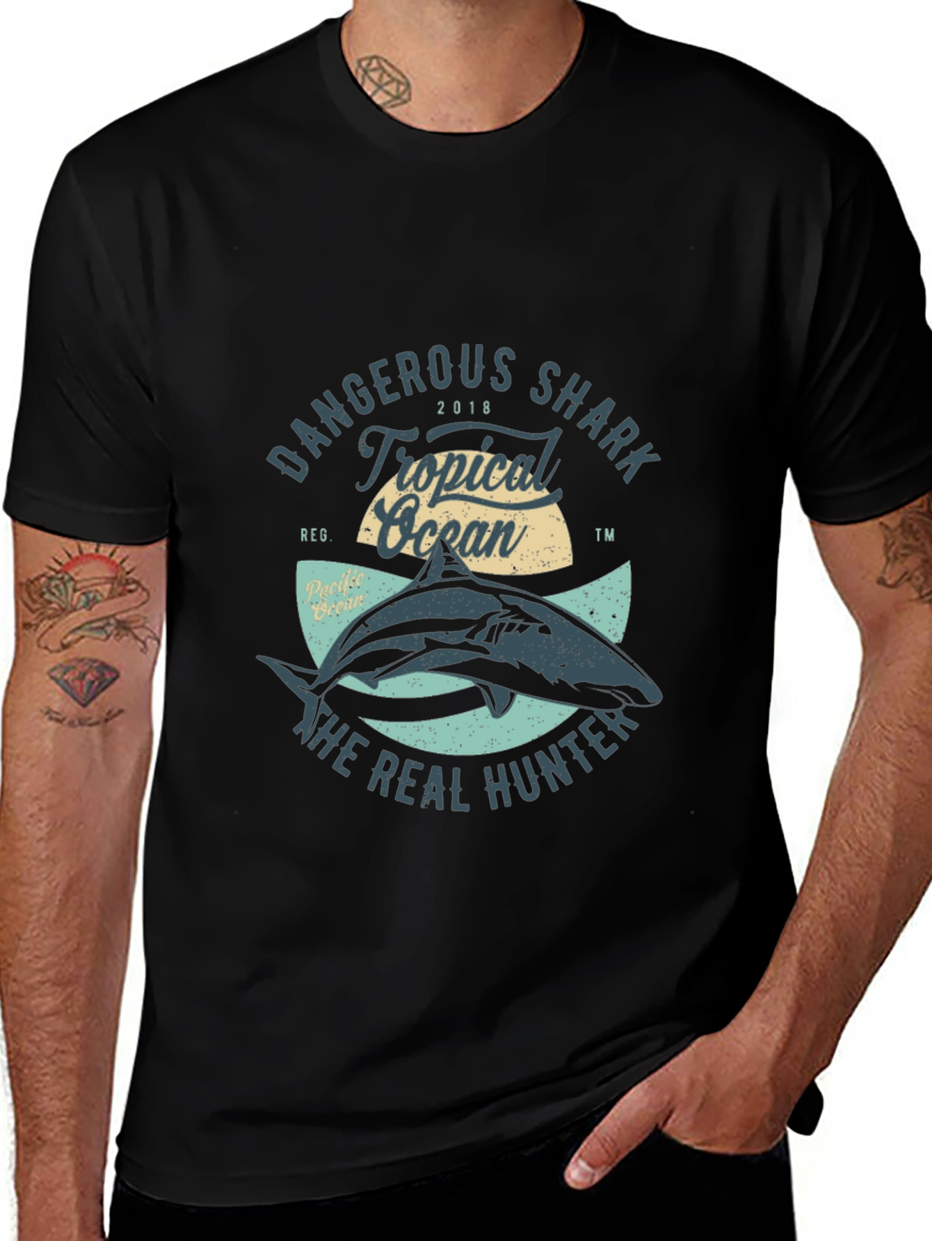 Dangerous Shark Tropical Ocean Graphic Tee