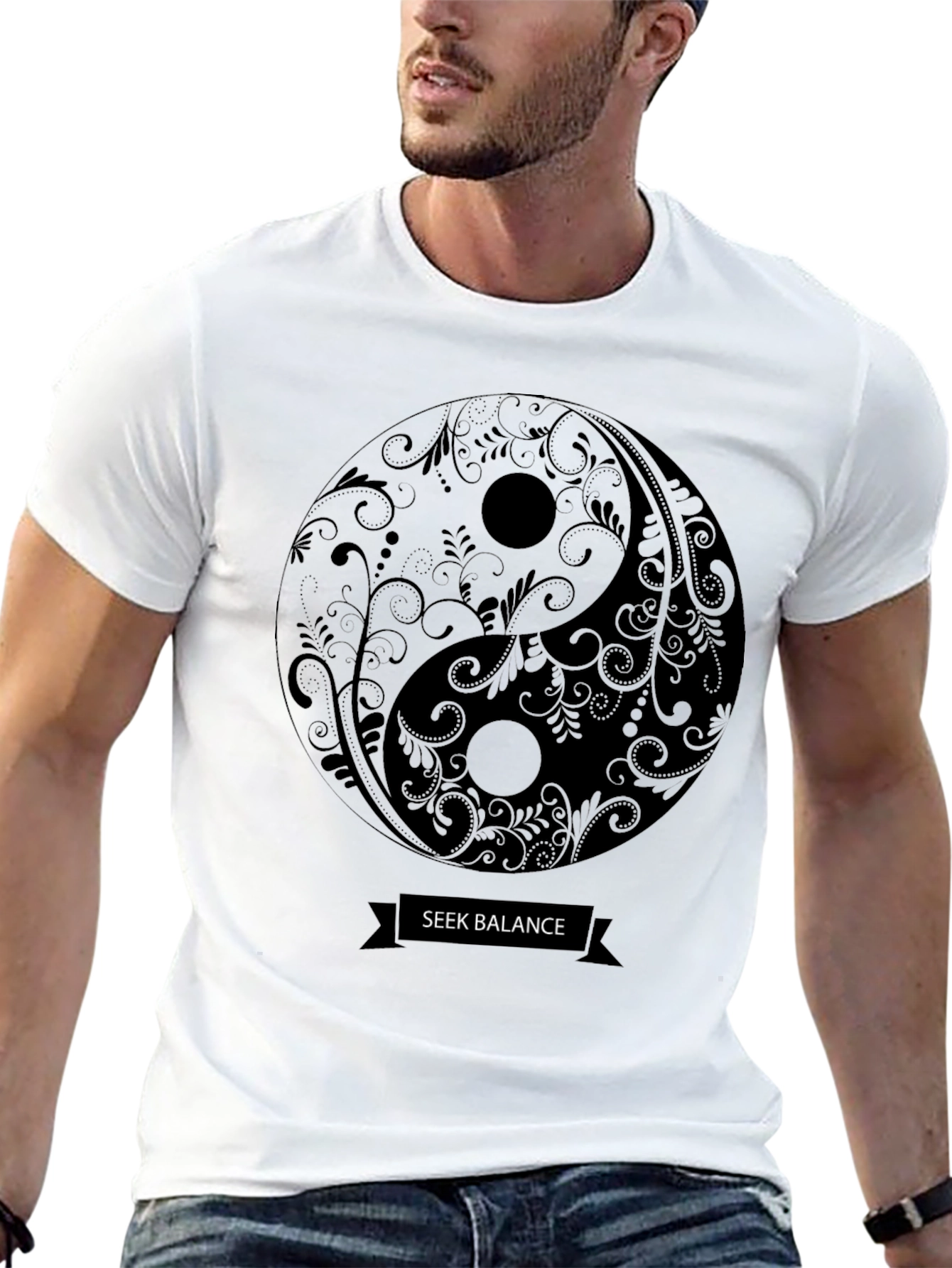 Yin Yang Seek Balance T-Shirt - Unisex Black Tee