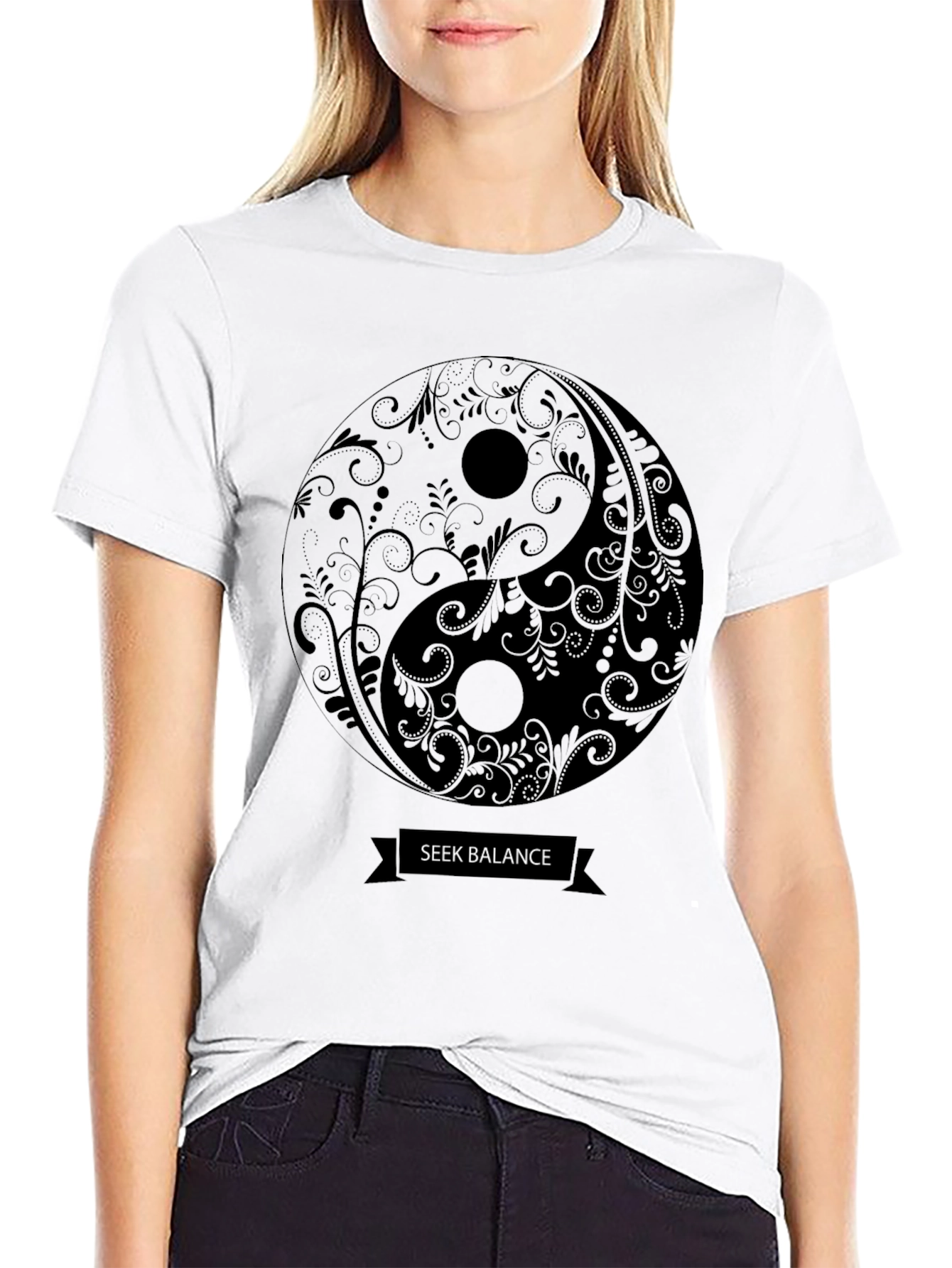 Yin Yang Seek Balance T-Shirt - Unisex Black Tee