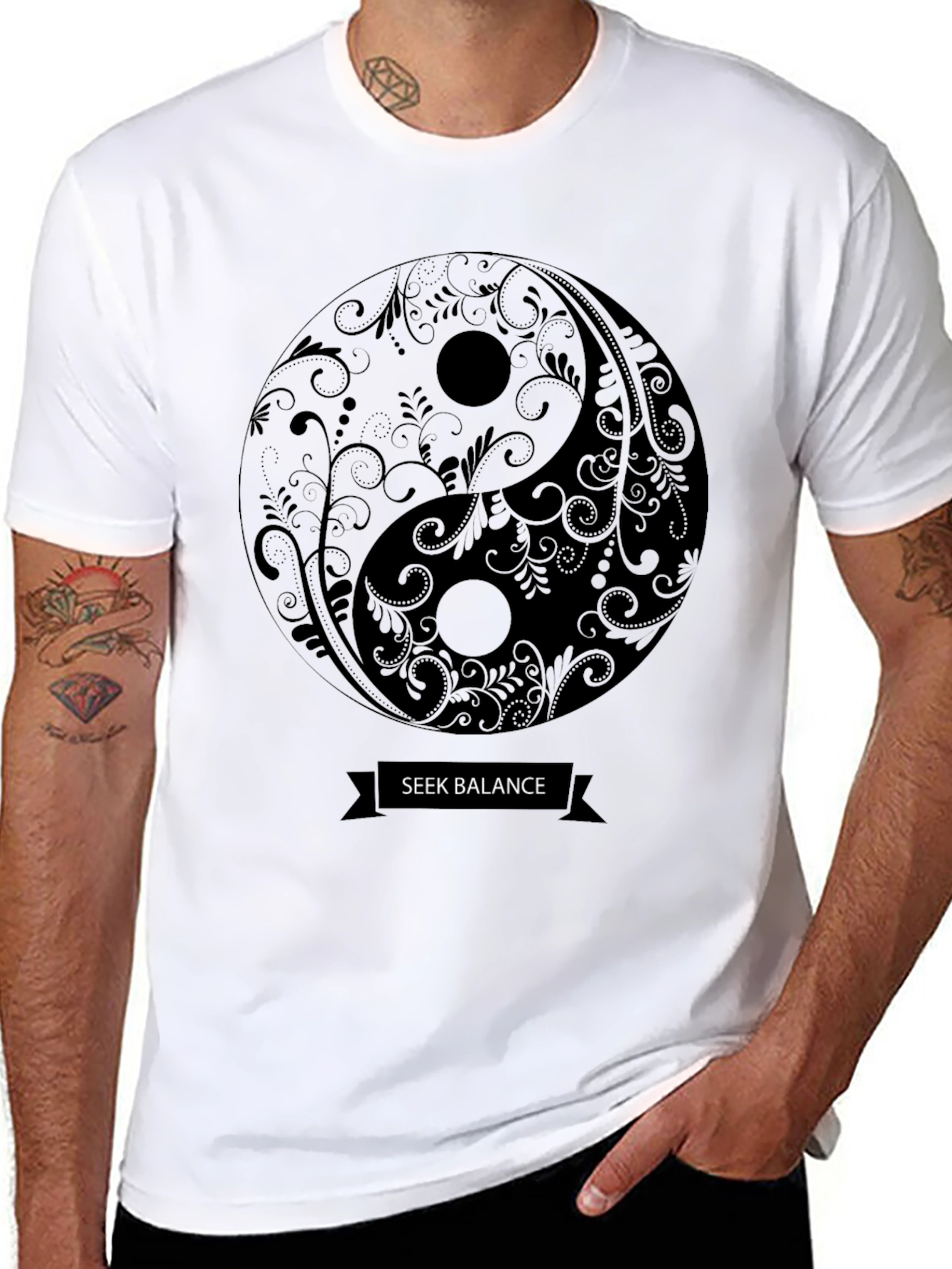 Yin Yang Seek Balance T-Shirt - Unisex Black Tee