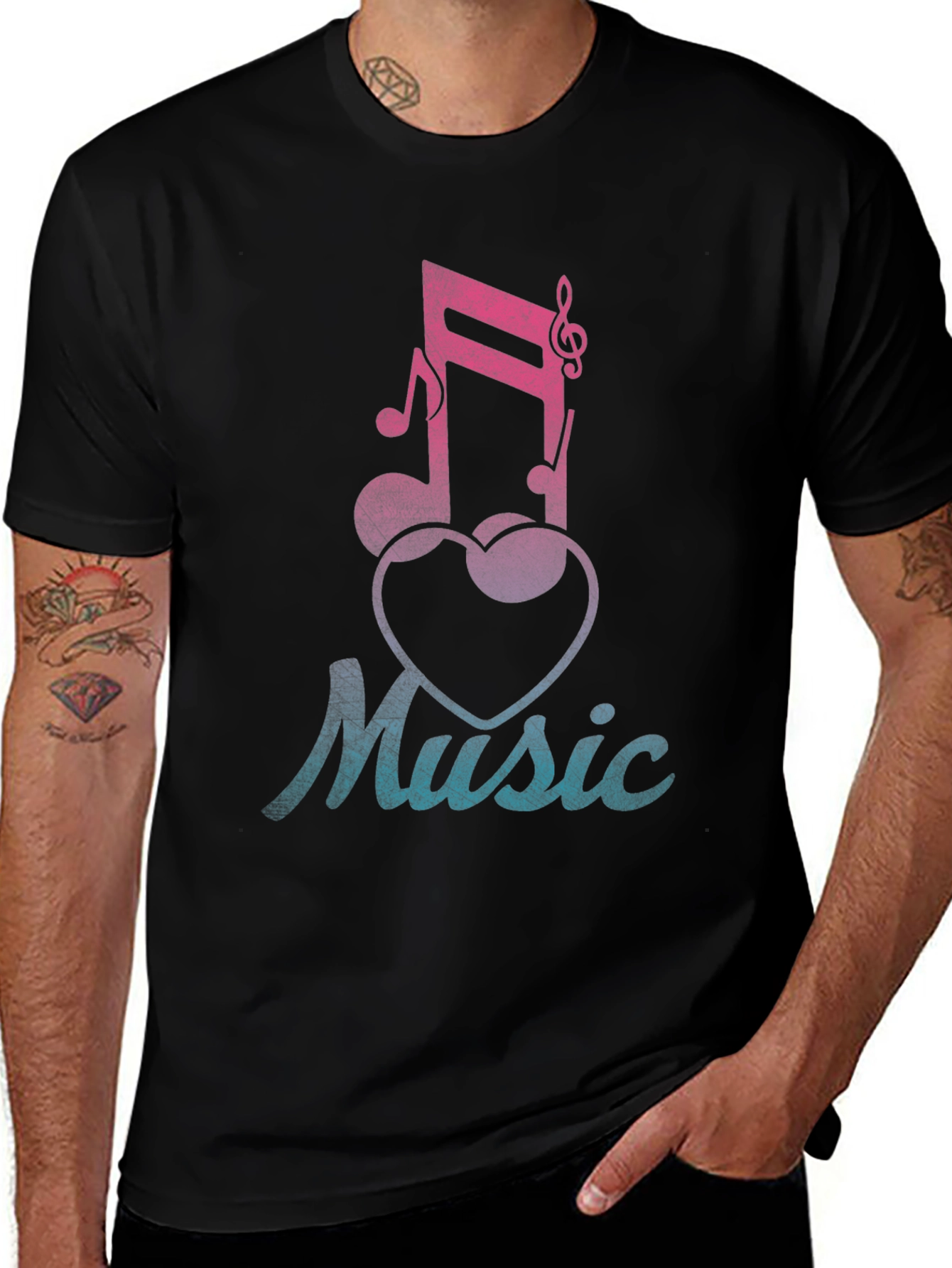 Music Lover T-Shirt - Notes & Heart Graphic Tee