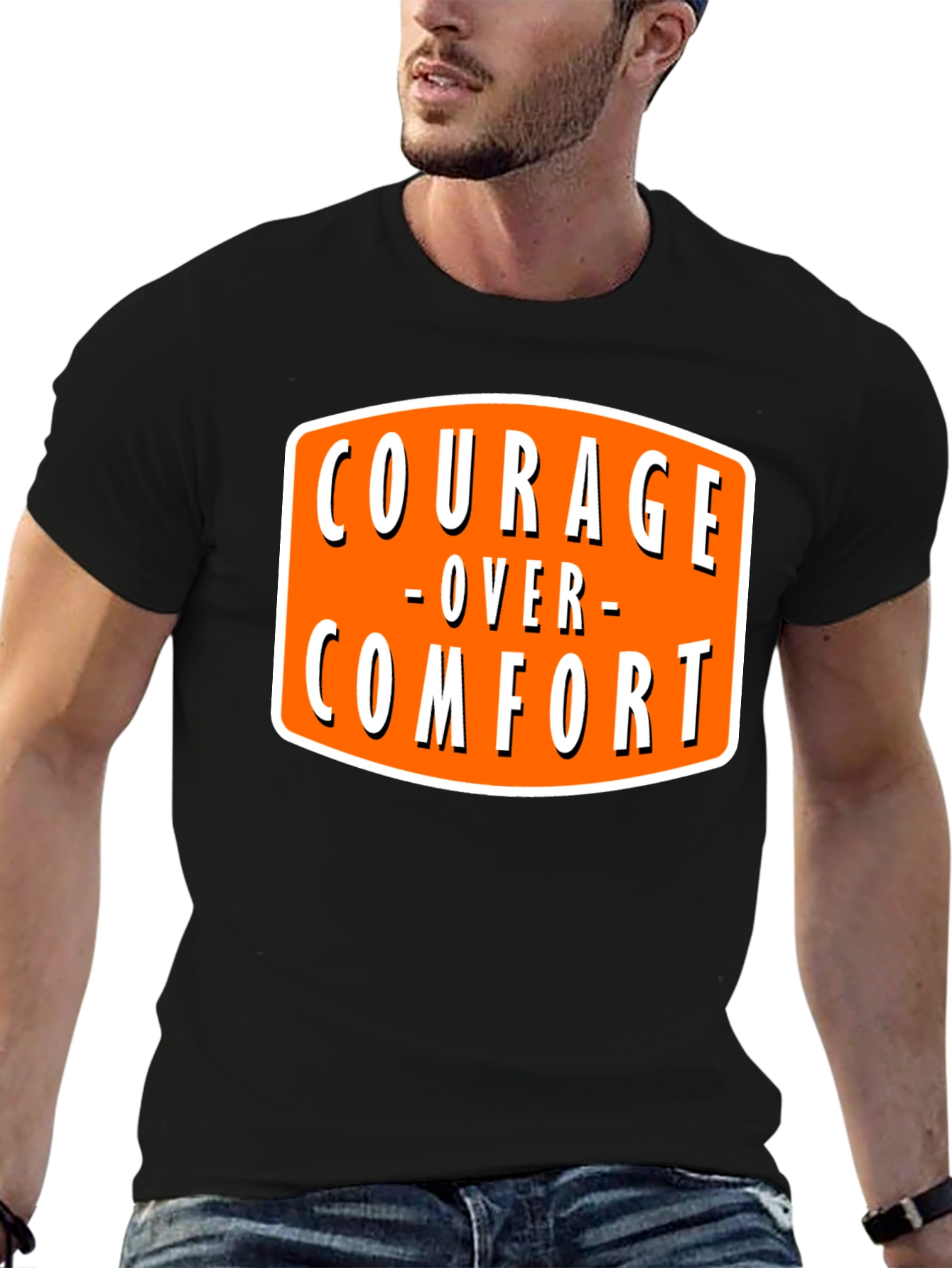 Courage Over Comfort Black Graphic T-Shirt