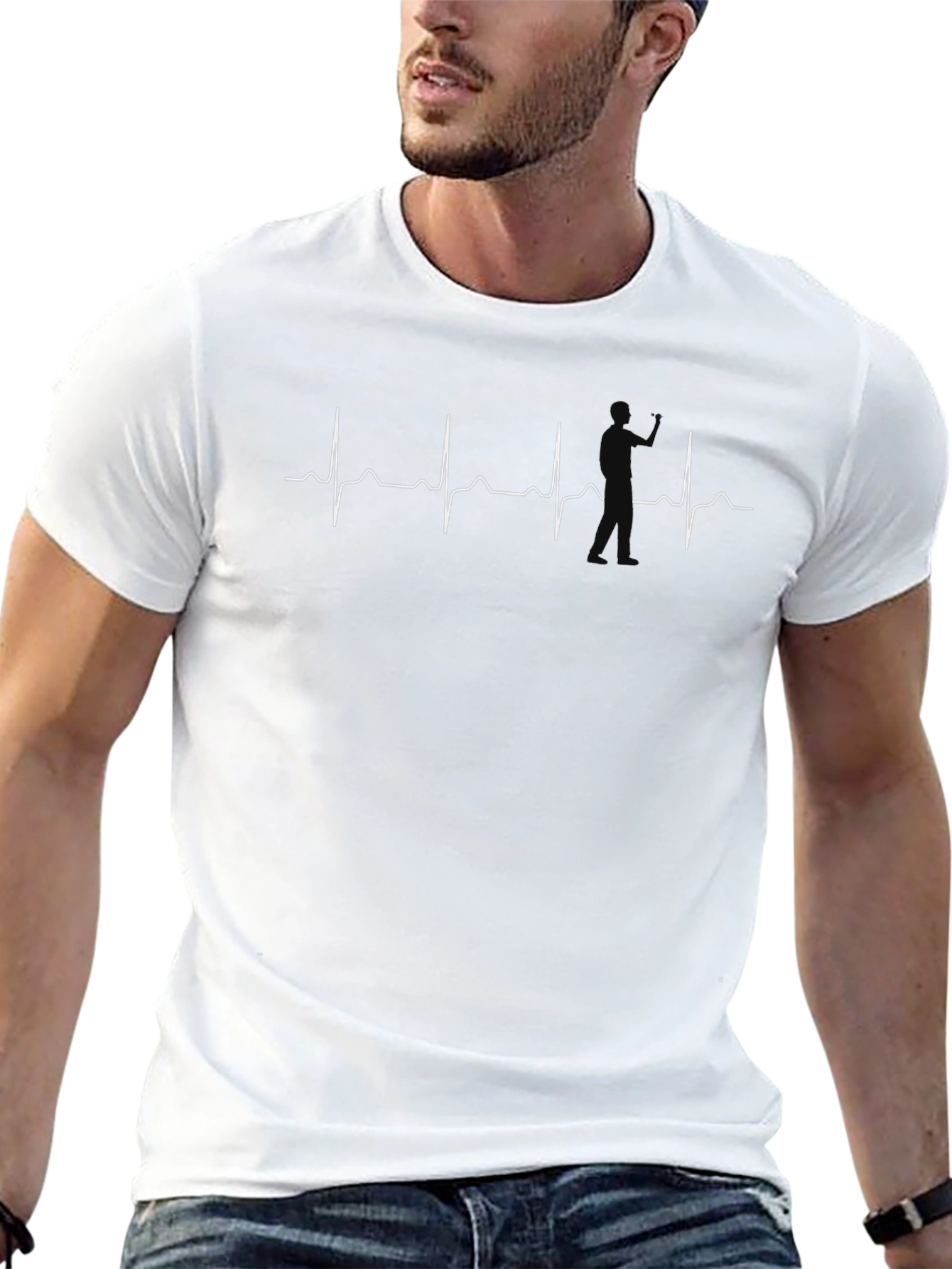 Golfer Heartbeat Graphic Tee - Black Cotton