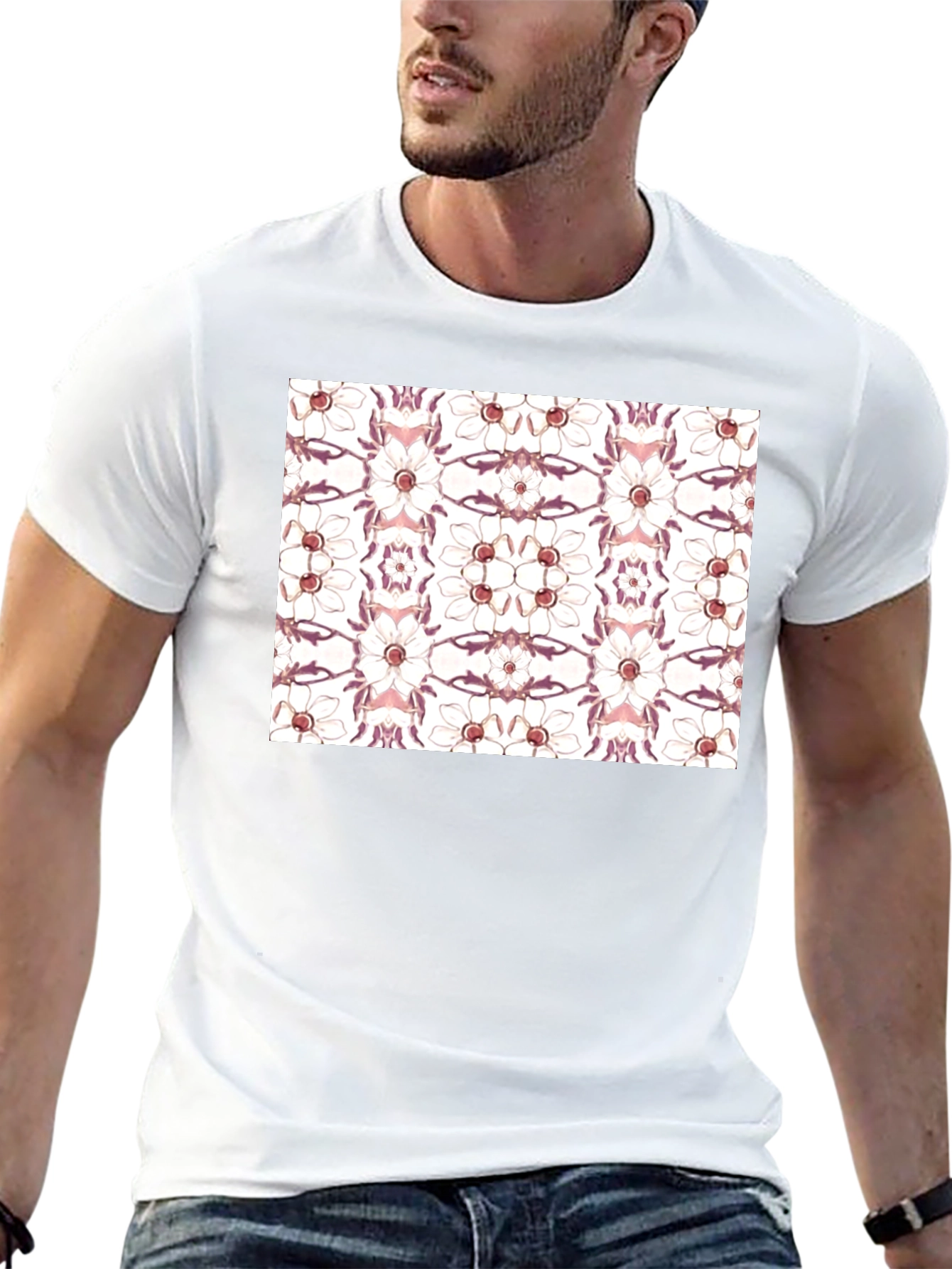 Floral Print Black Cotton Blend Graphic Tee