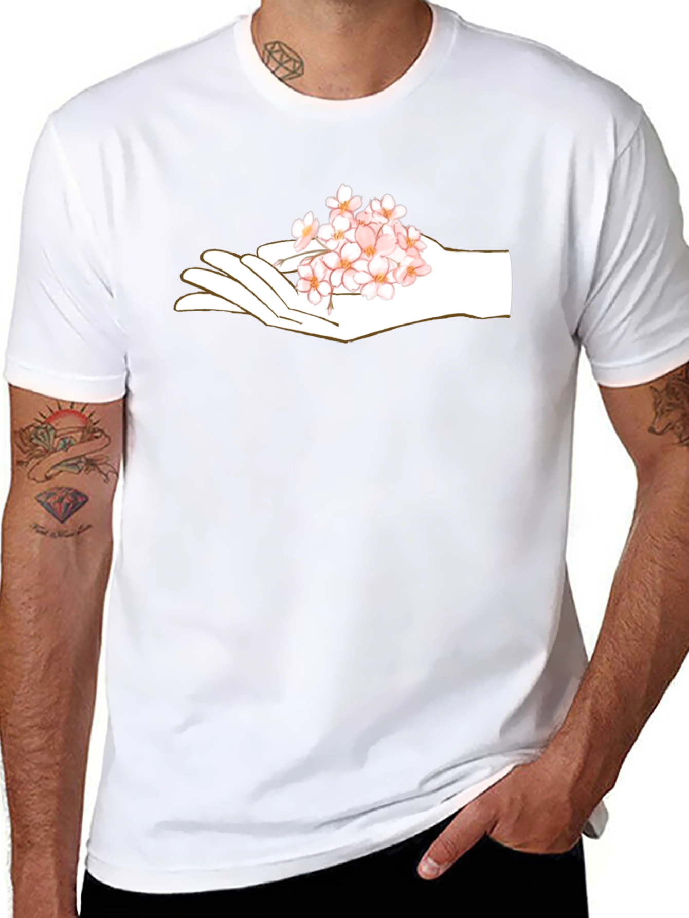 Floral Hand Graphic Black T-Shirt