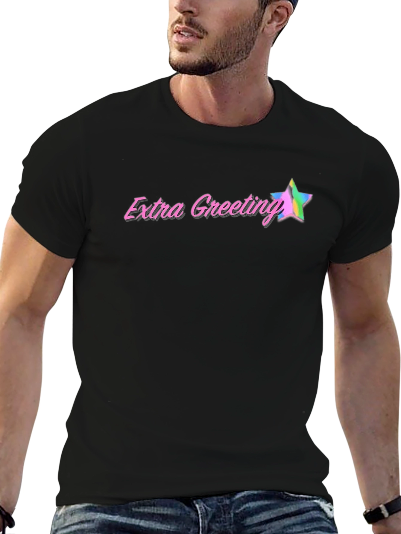 Extra Greeting Black Graphic T-Shirt