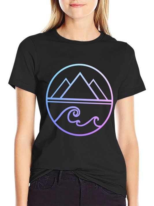 Gradient Mountain & Wave Graphic Tee