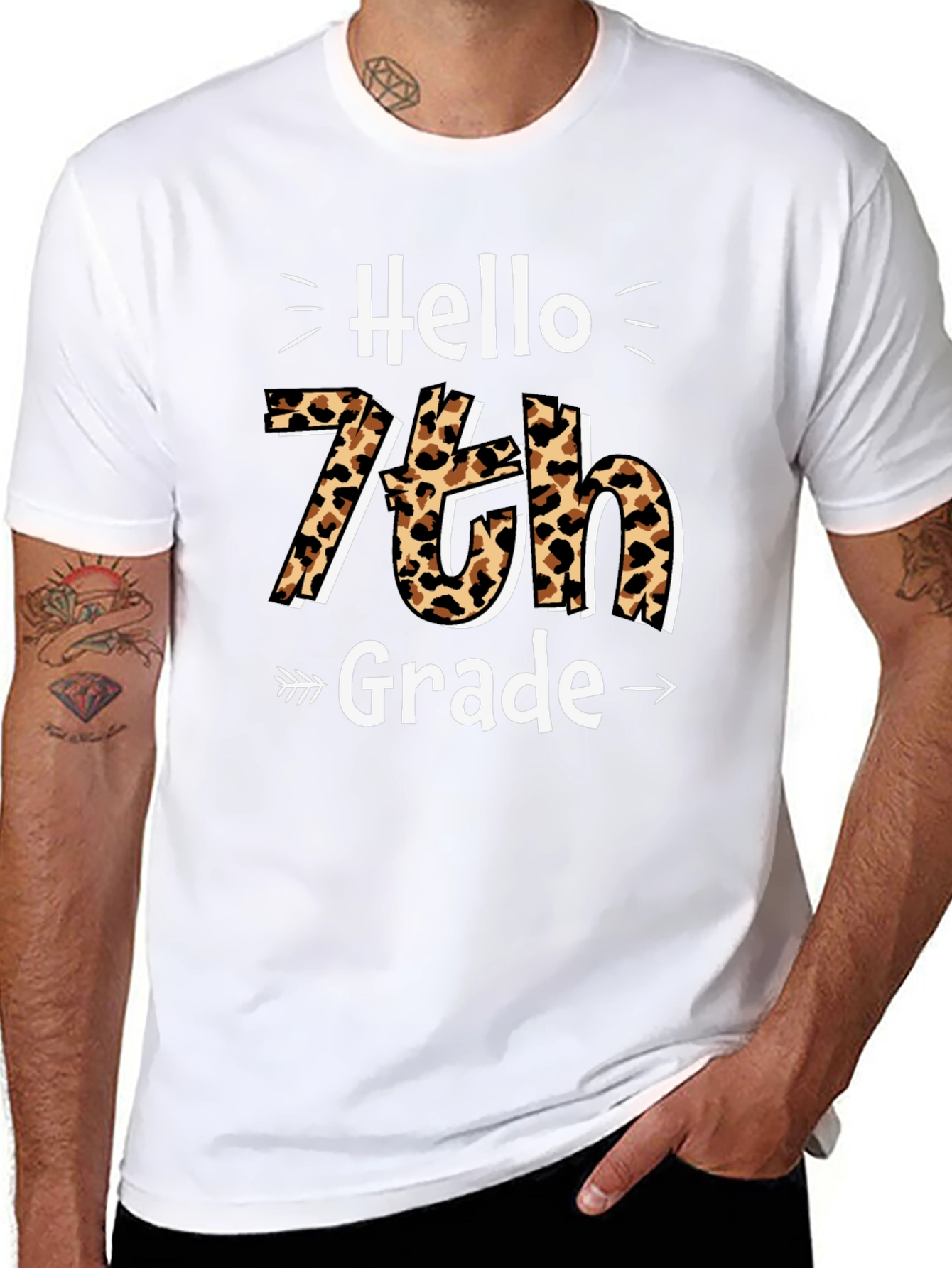 Hello 7th Grade Leopard Print T-Shirt