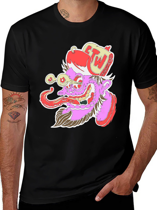 Grotesque Cartoon Graphic Print Black T-Shirt