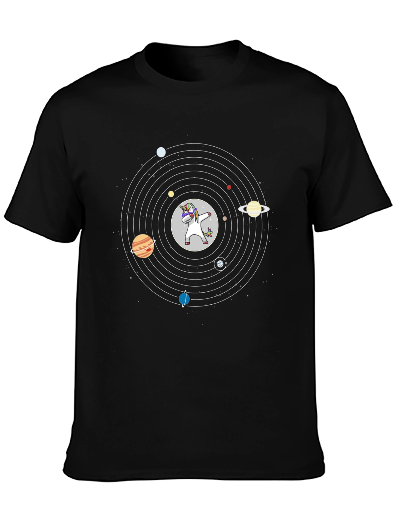 Unicorn Solar System Black Graphic Tee