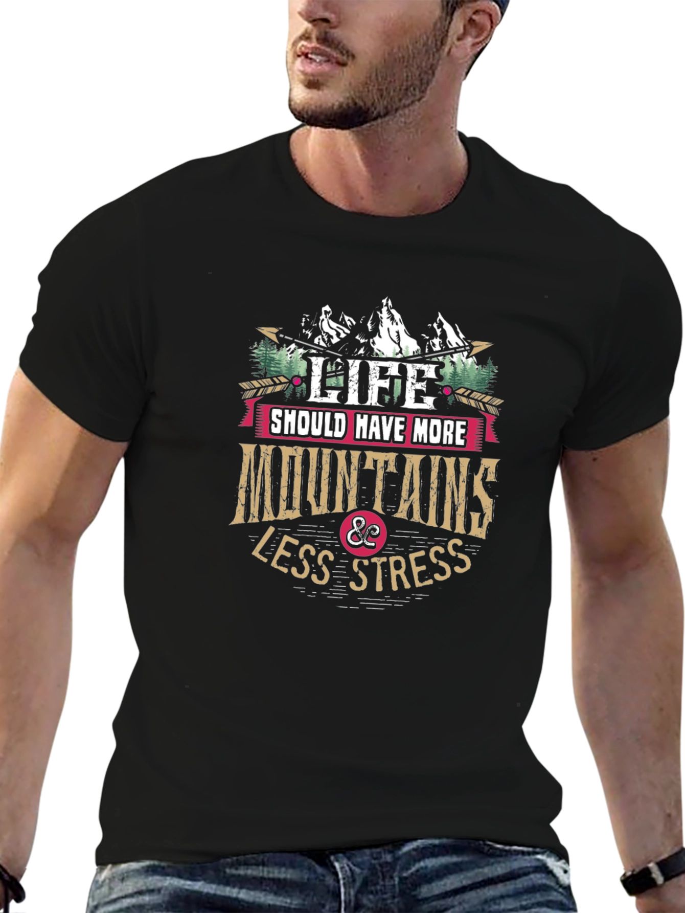Mountains & Less Stress Graphic T-Shirt