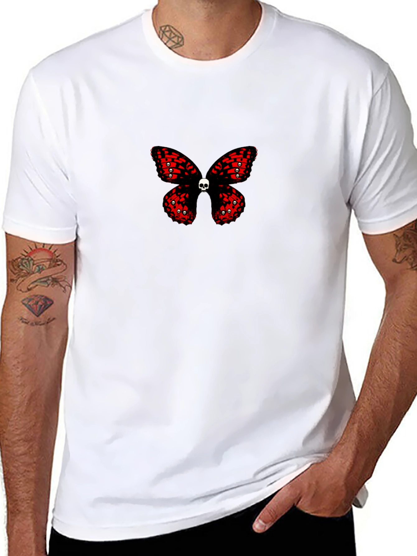 Skull Butterfly Graphic Print Black T-Shirt