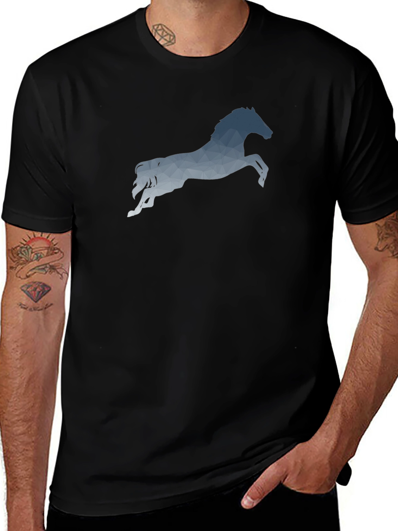 Geometric Horse Graphic Tee - Mens Black T-Shirt