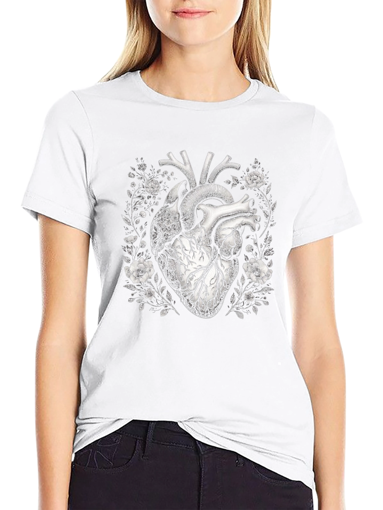 Anatomical Heart Floral Black T-Shirt