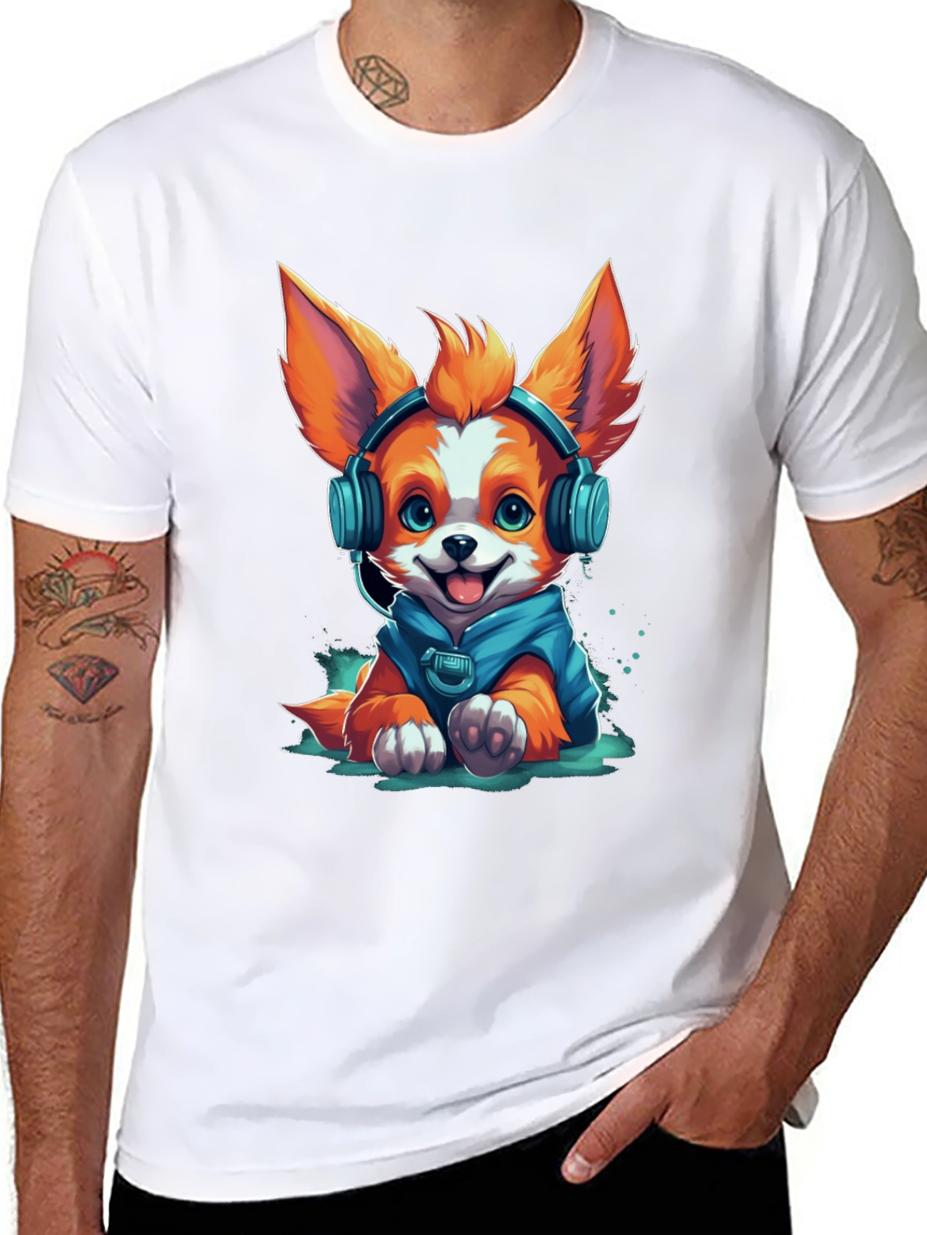 Dog in Headphones Graphic Tee