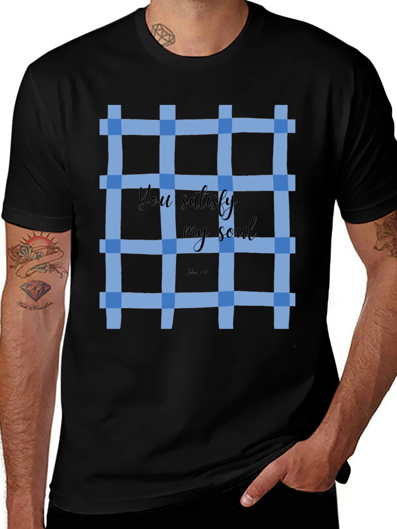 Blue Plaid T-Shirt: You Satisfy My Soul