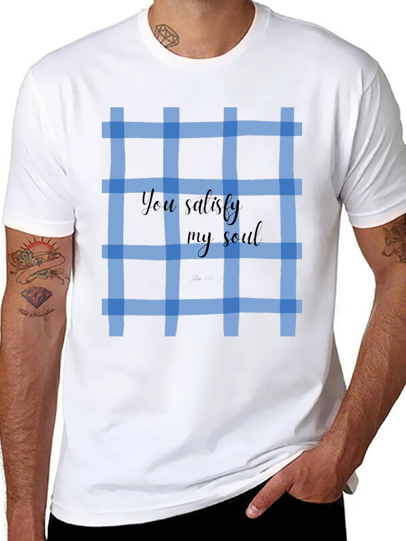 Blue Plaid T-Shirt: You Satisfy My Soul