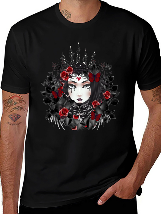 Gothic Queen T-Shirt: Dark Floral & Butterfly Design