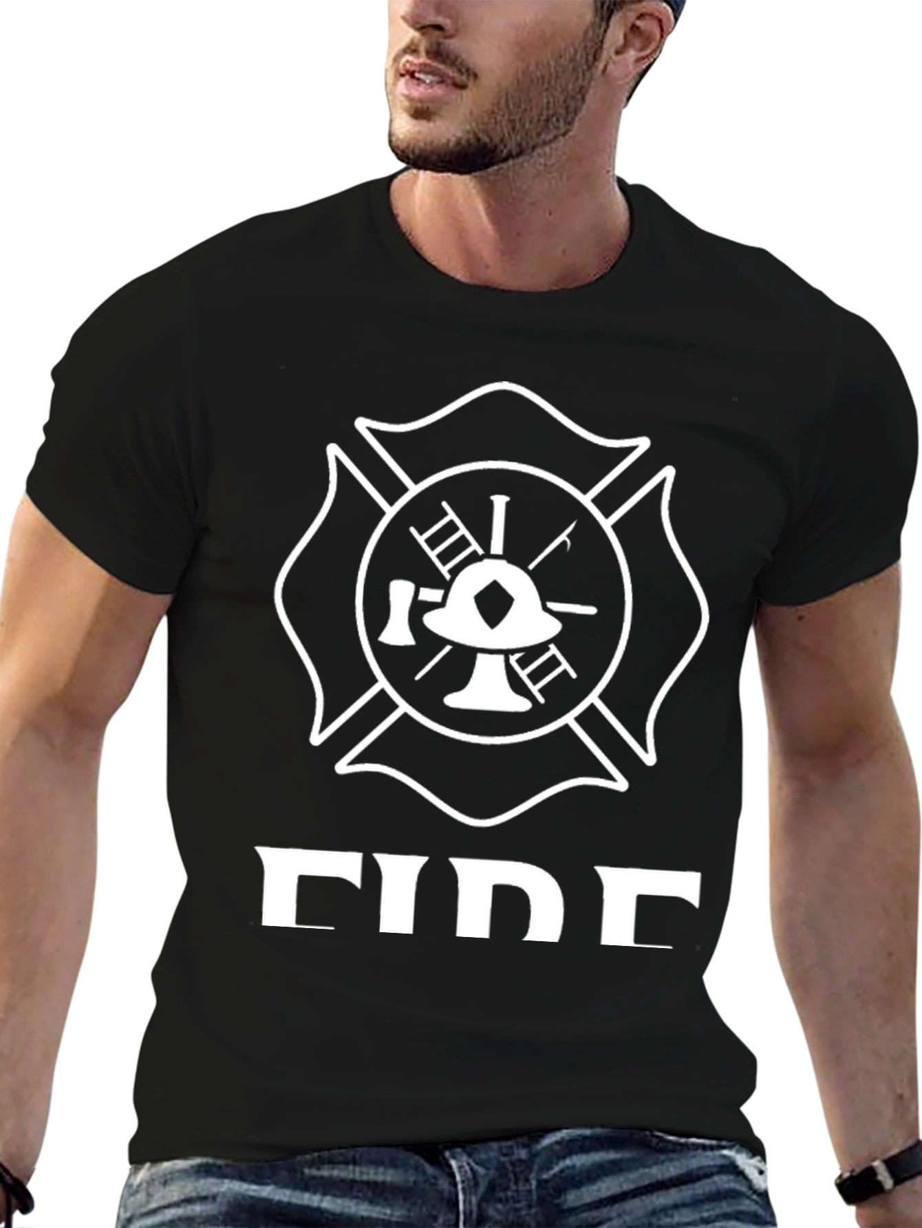Firefighter Maltese Cross Graphic T-Shirt - Black