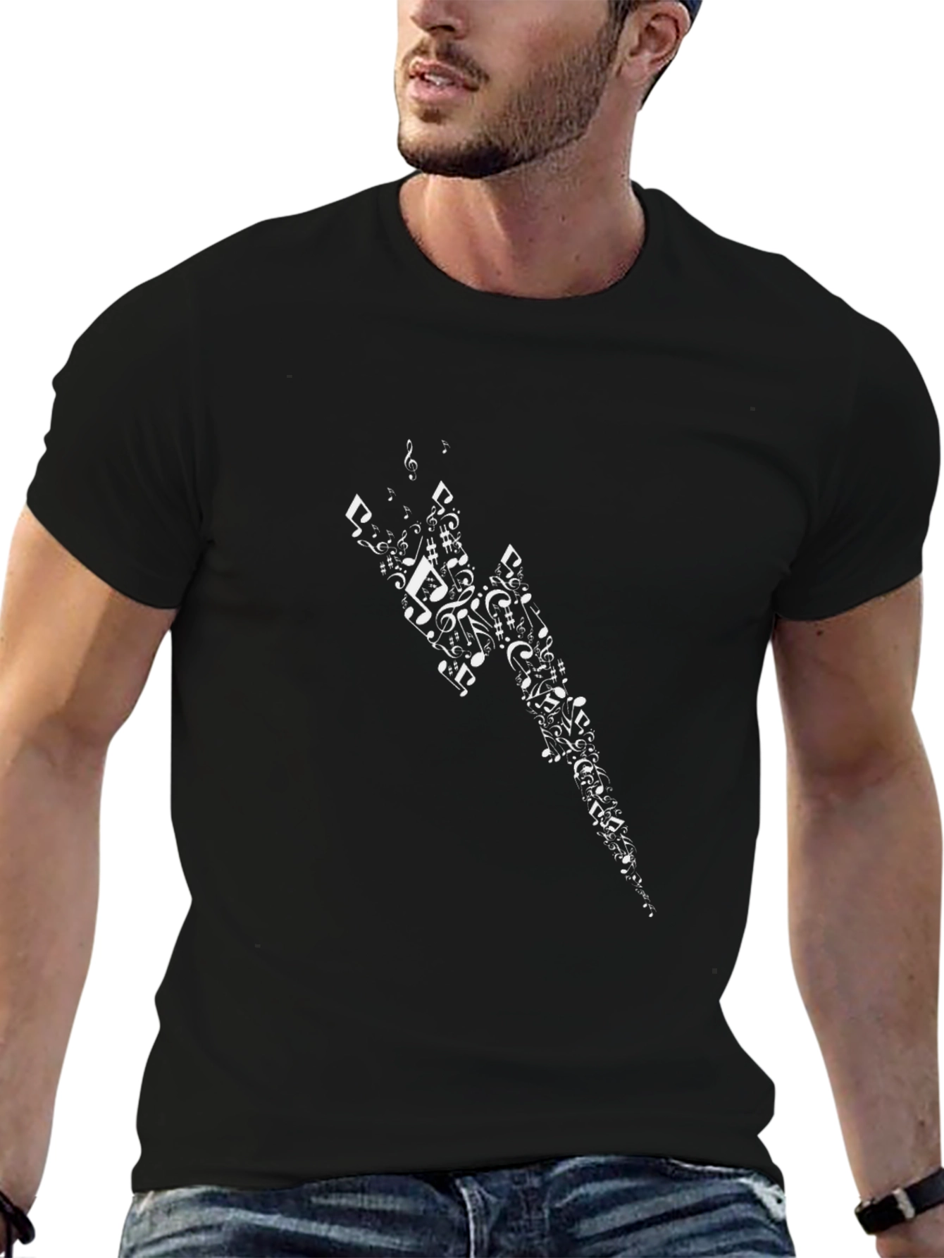 Musical Note Lightning Bolt Black Graphic Tee