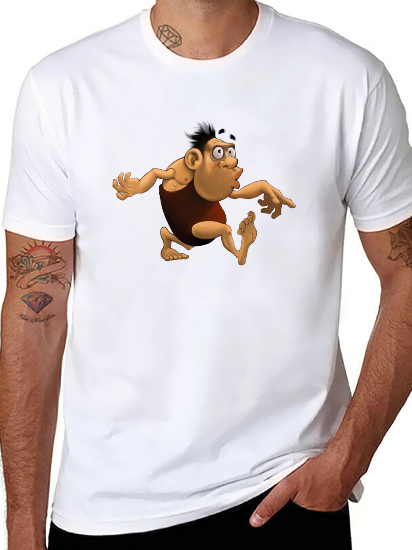 Cartoon Caveman Black T-Shirt