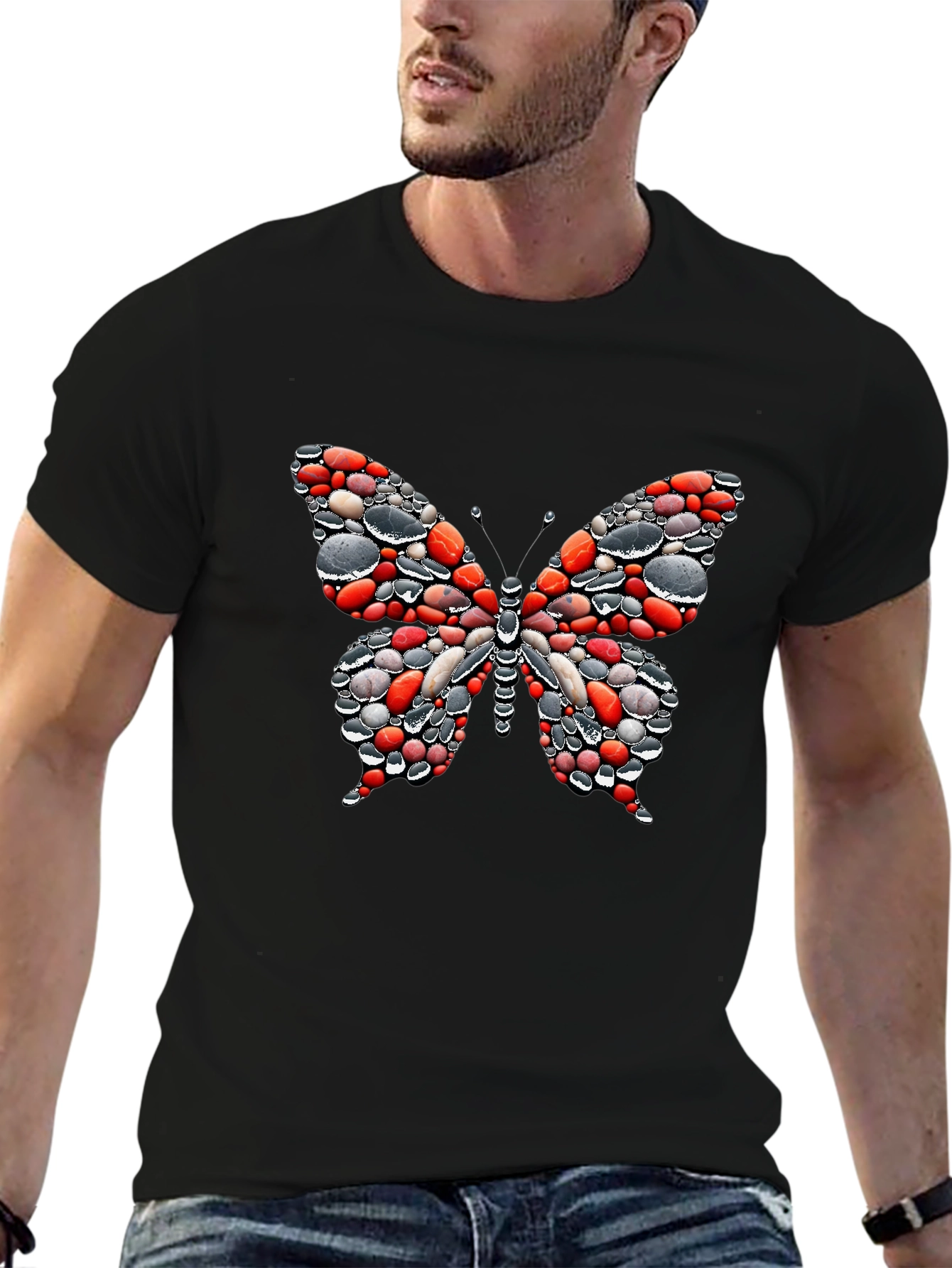 Butterfly Pebble Graphic Black T-Shirt