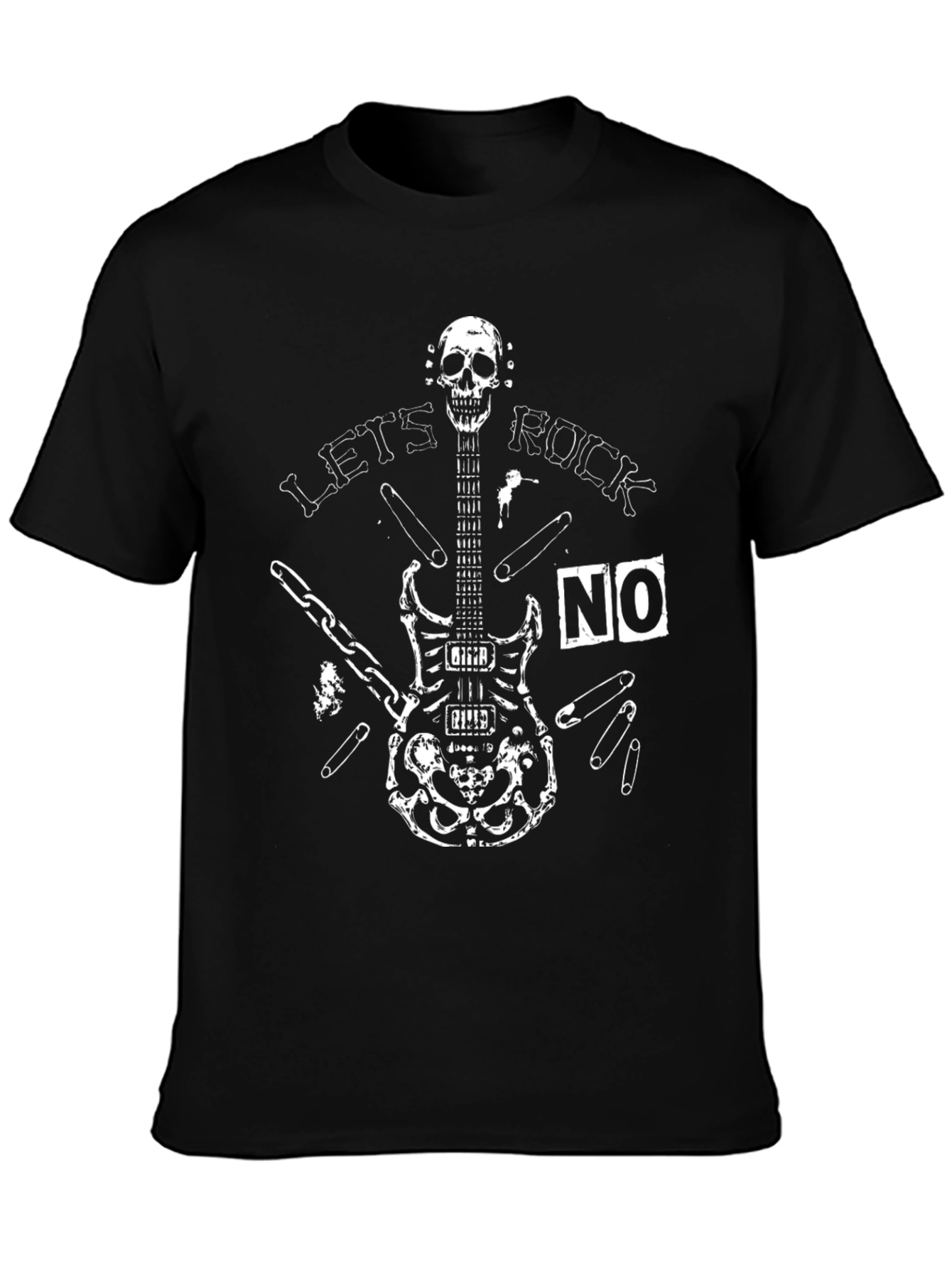 Lets Rock T-Shirt Skull Guitar