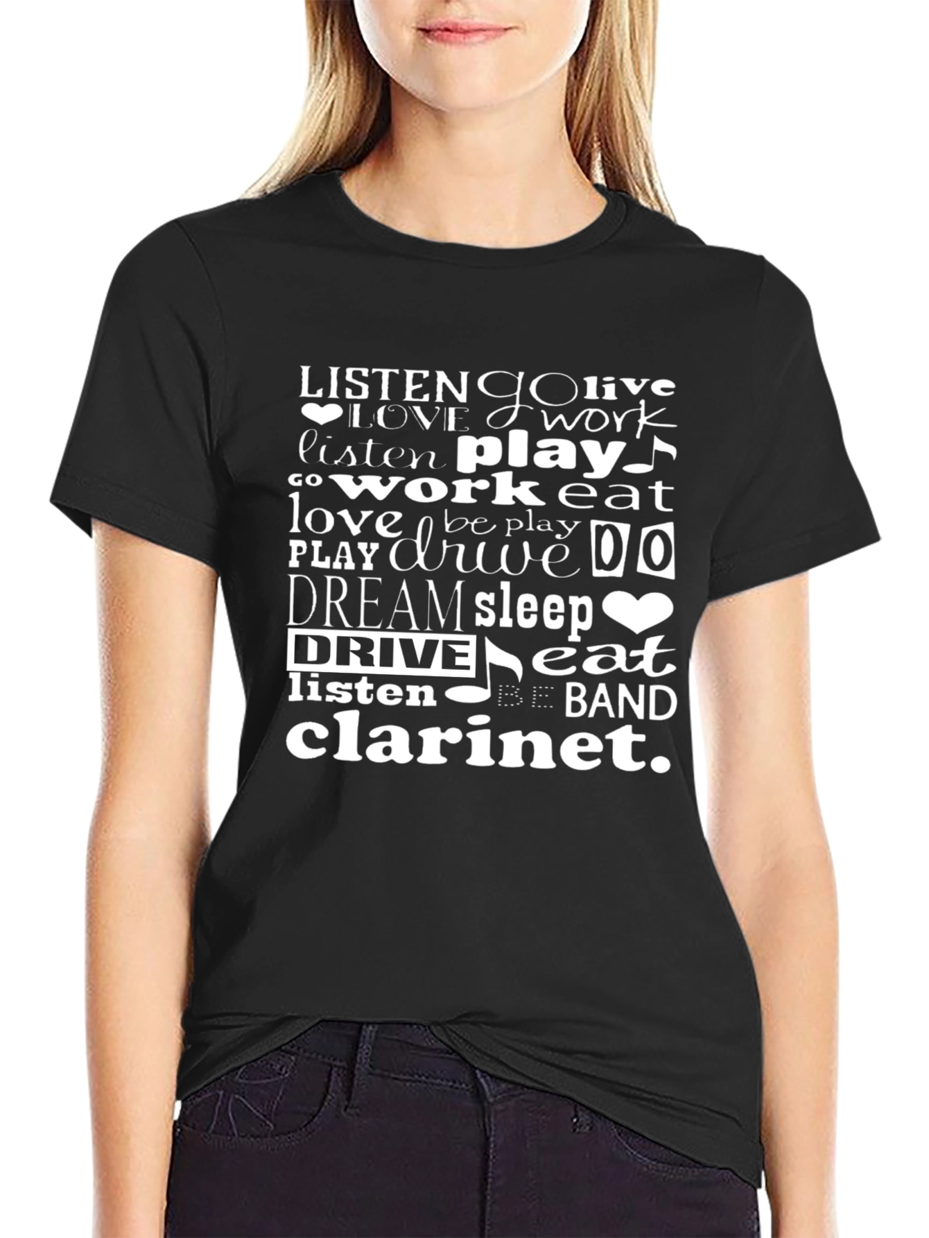 Clarinet Word Art Black T-Shirt