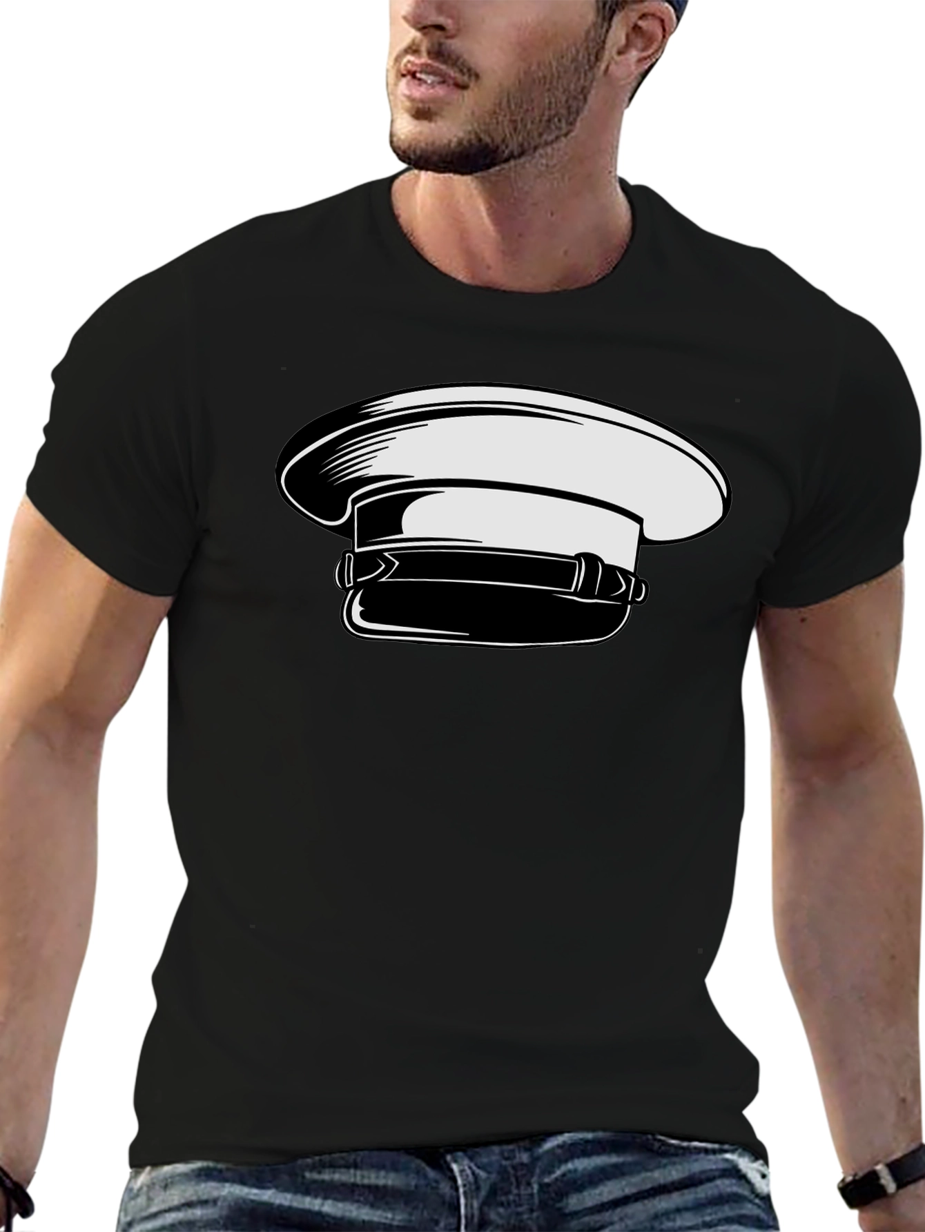 Stylish Graphic Tee with Naval Cap Design