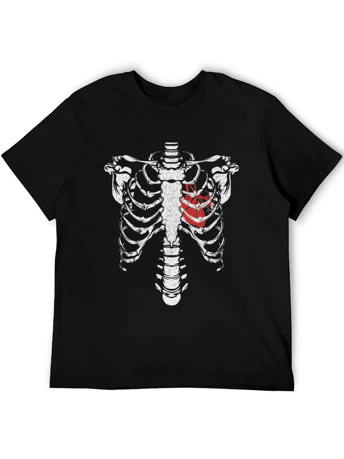 Skeleton Rib Cage Heart Graphic T-Shirt - Black