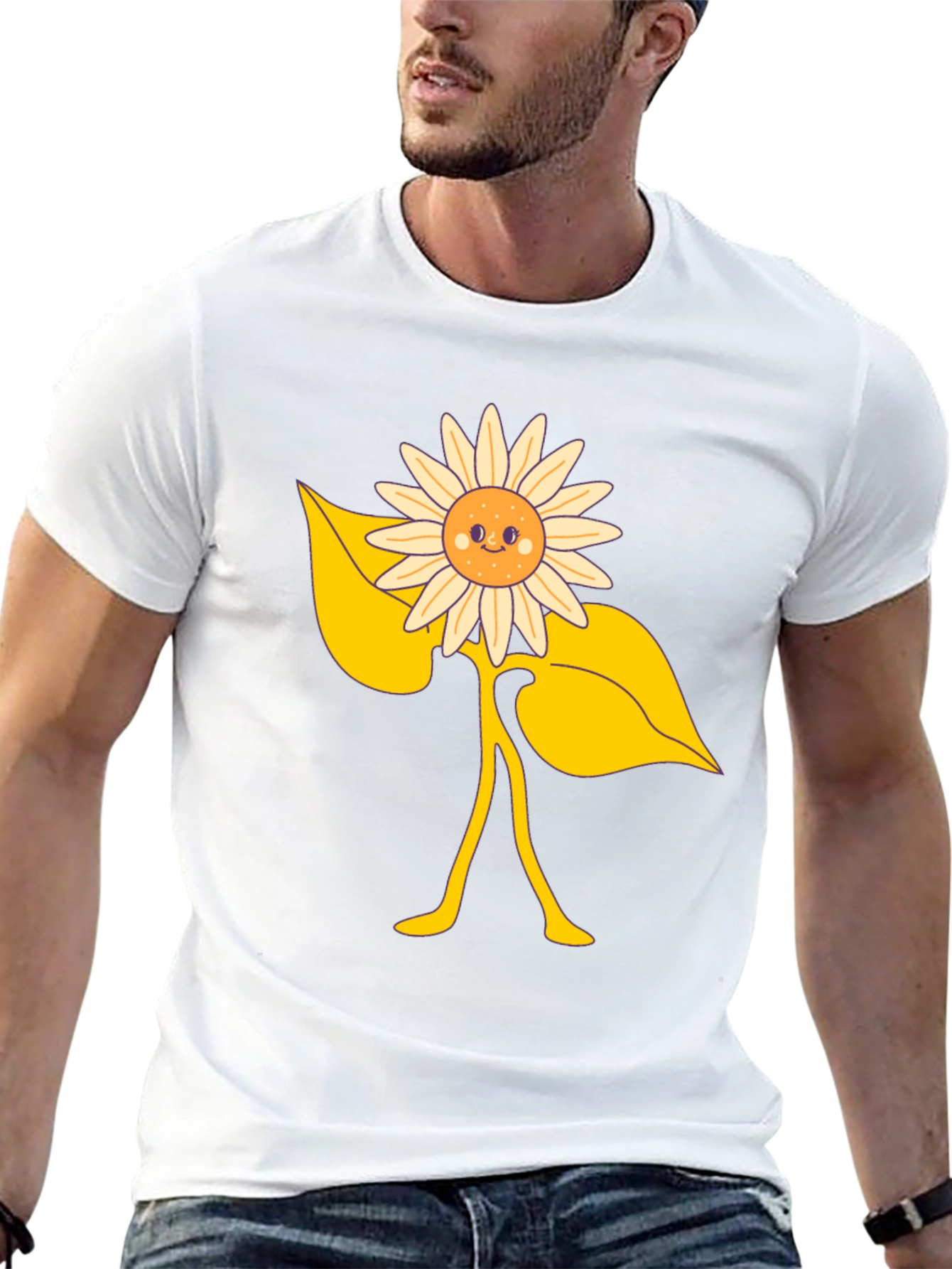 Happy Sunflower Graphic Tee - Black Cotton Blend