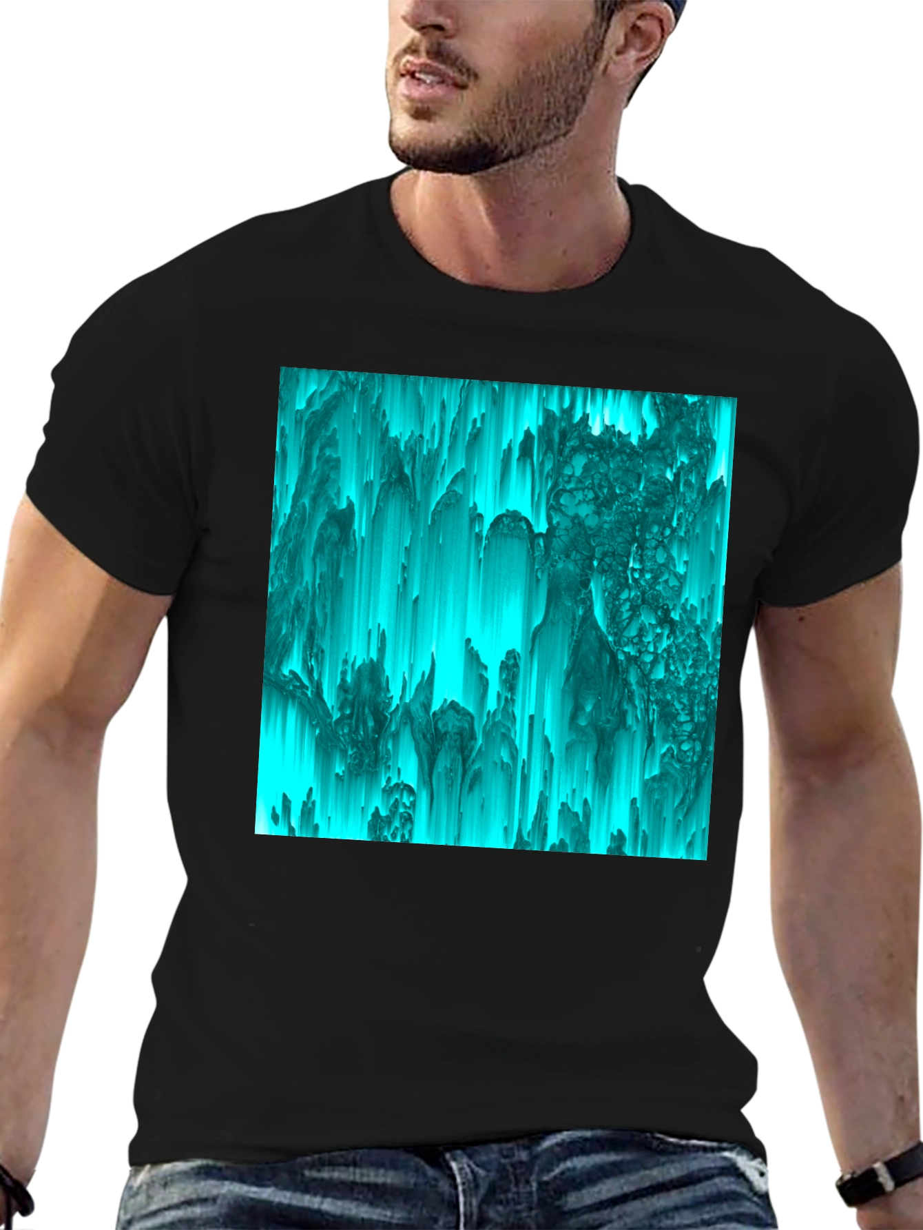 Abstract Teal Pixel Art Graphic Tee