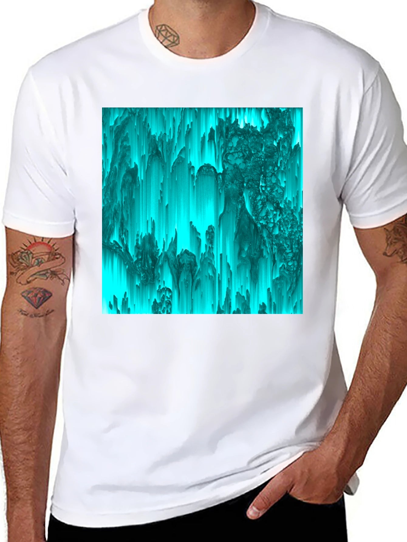 Abstract Teal Pixel Art Graphic Tee