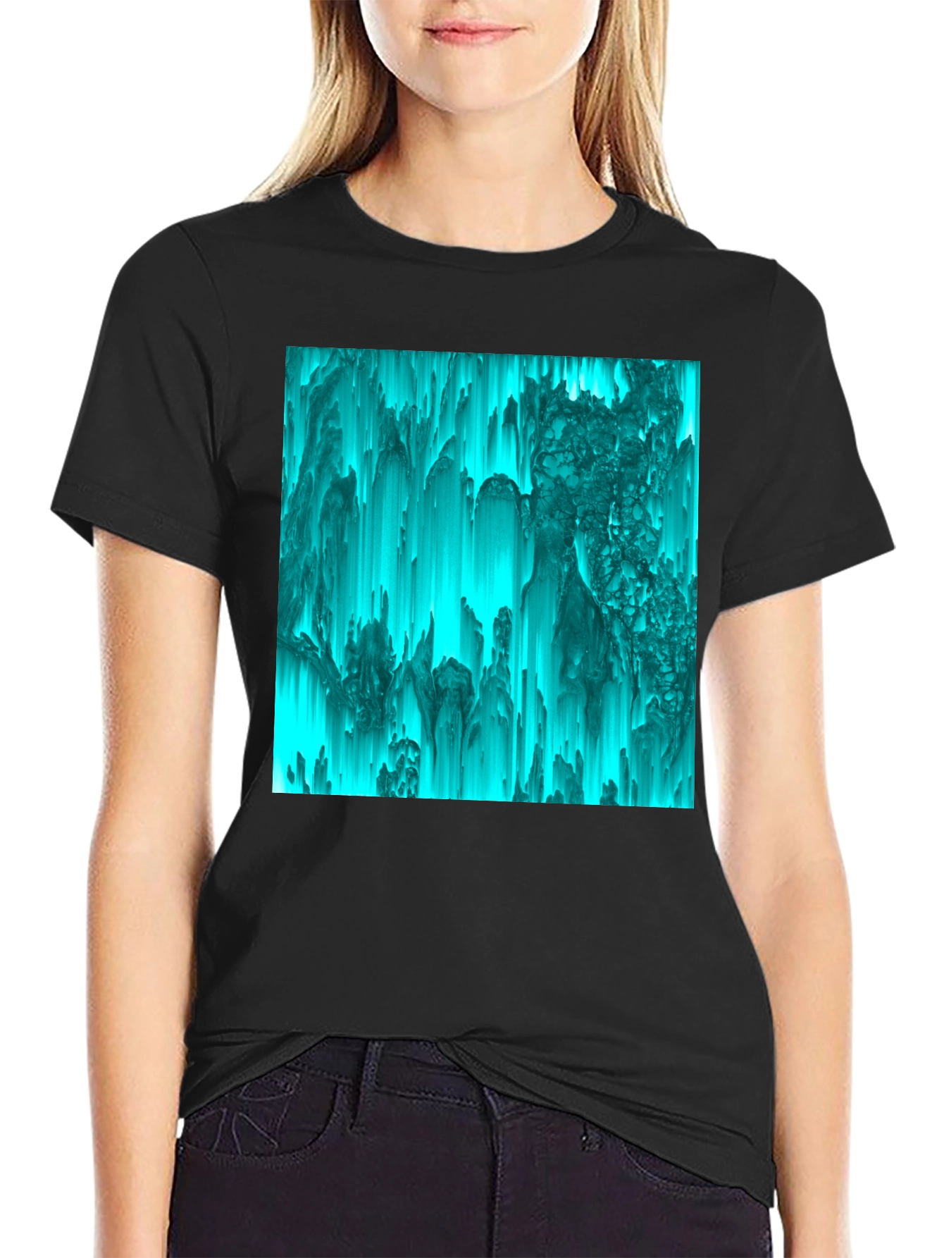 Abstract Teal Pixel Art Graphic Tee