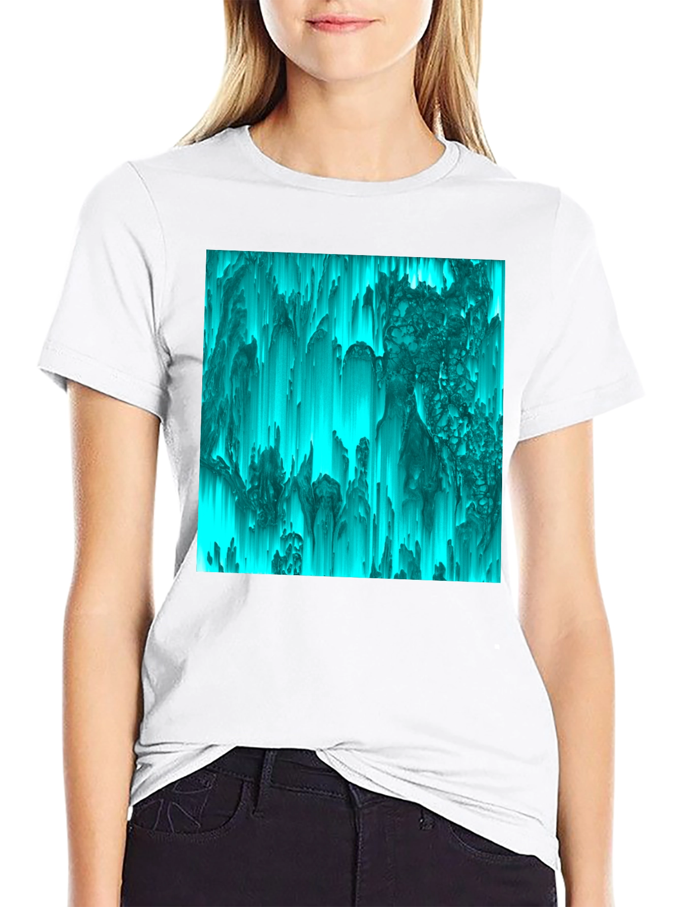 Abstract Teal Pixel Art Graphic Tee