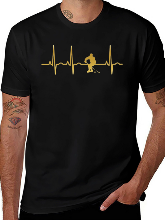 Hockey Heartbeat Graphic Tee - Black Cotton T-Shirt