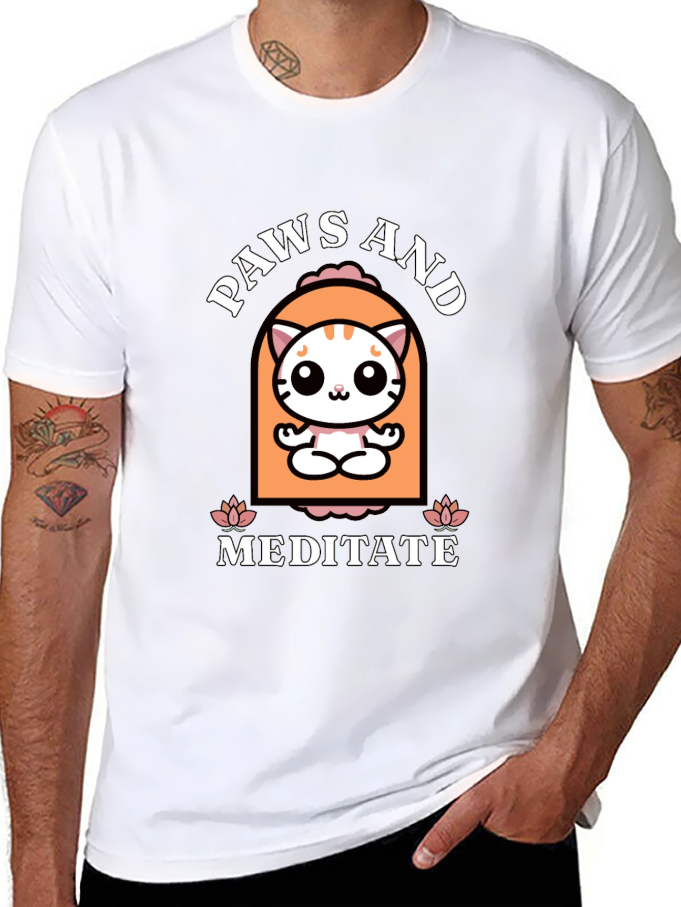 Paws and Meditate Cat Graphic T-Shirt