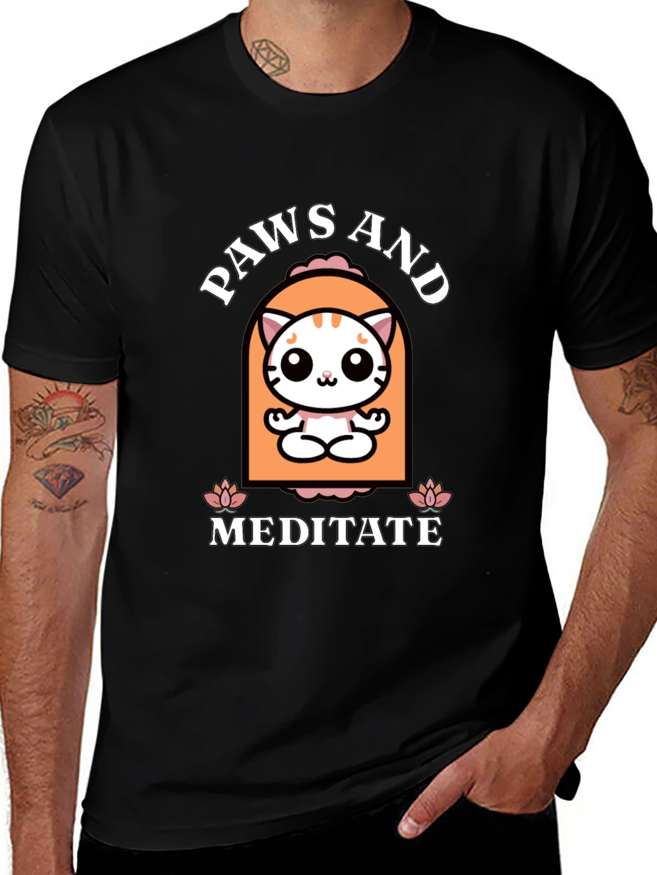 Paws and Meditate Cat Graphic T-Shirt