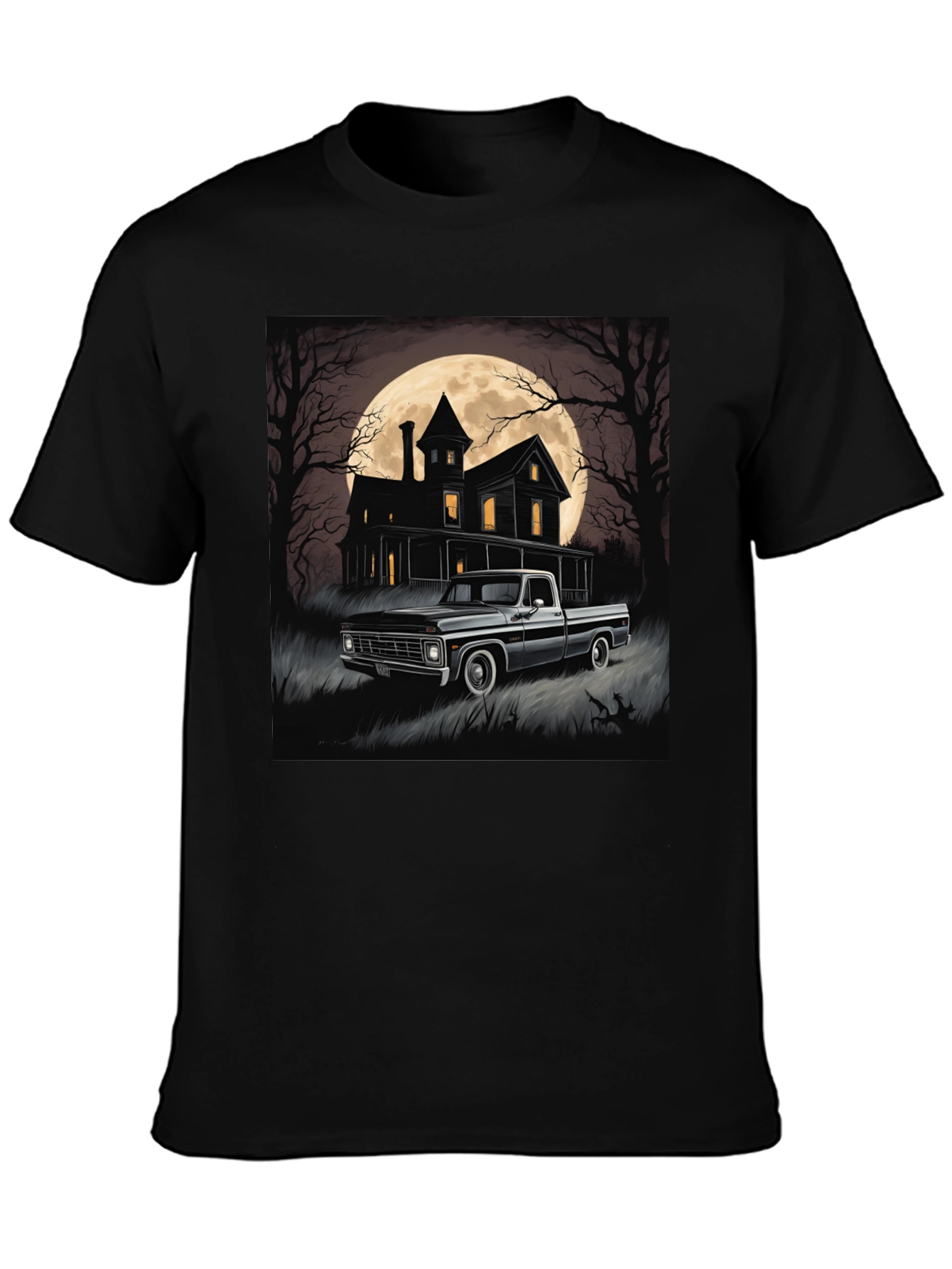 Spooky Truck & Haunted House Tee - Halloween Style