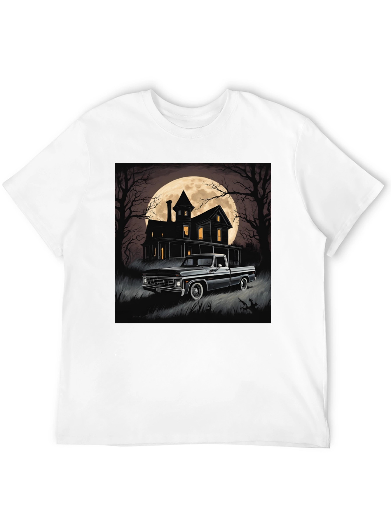 Spooky Truck & Haunted House Tee - Halloween Style