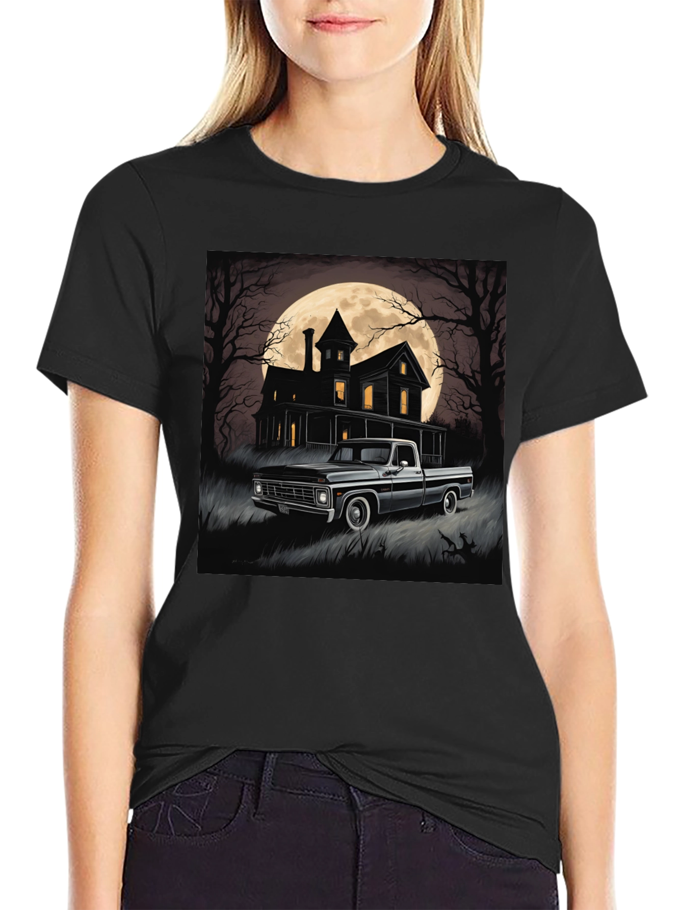 Spooky Truck & Haunted House Tee - Halloween Style