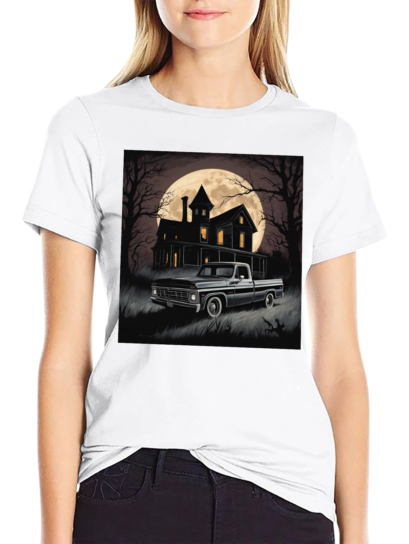 Spooky Truck & Haunted House Tee - Halloween Style