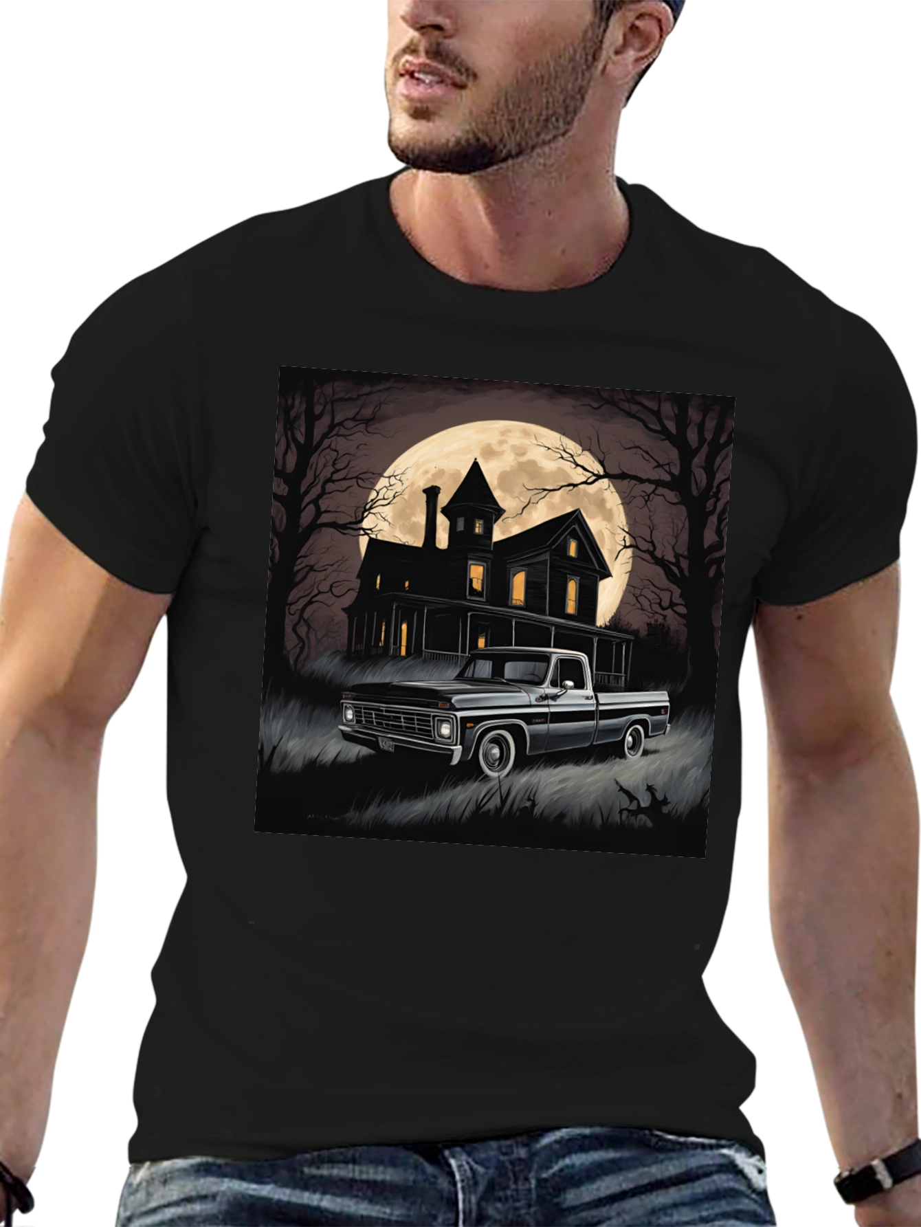 Spooky Truck & Haunted House Tee - Halloween Style